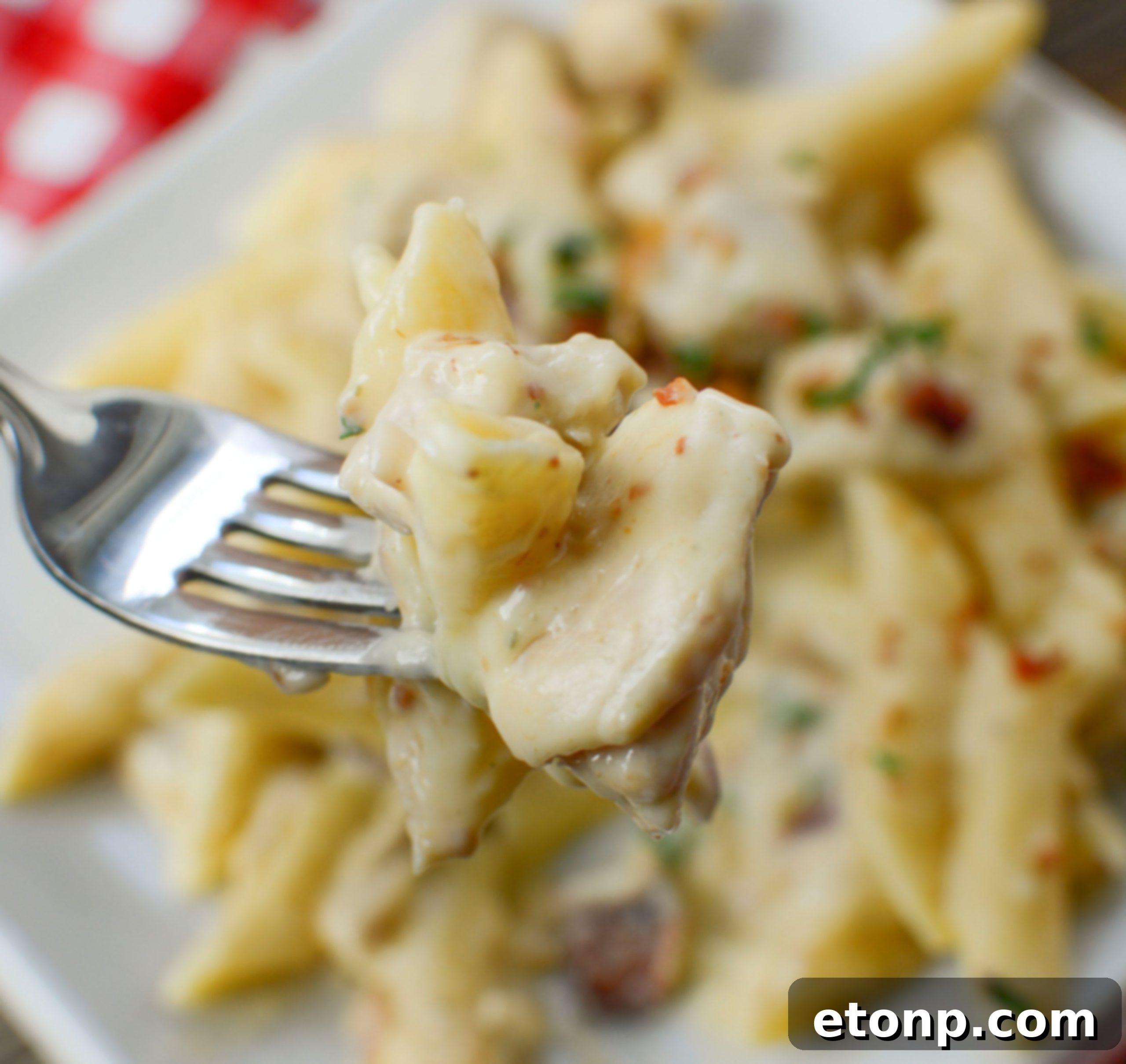 A serving of Instant Pot Crack Chicken Pasta on a plate, ready to be enjoyed.