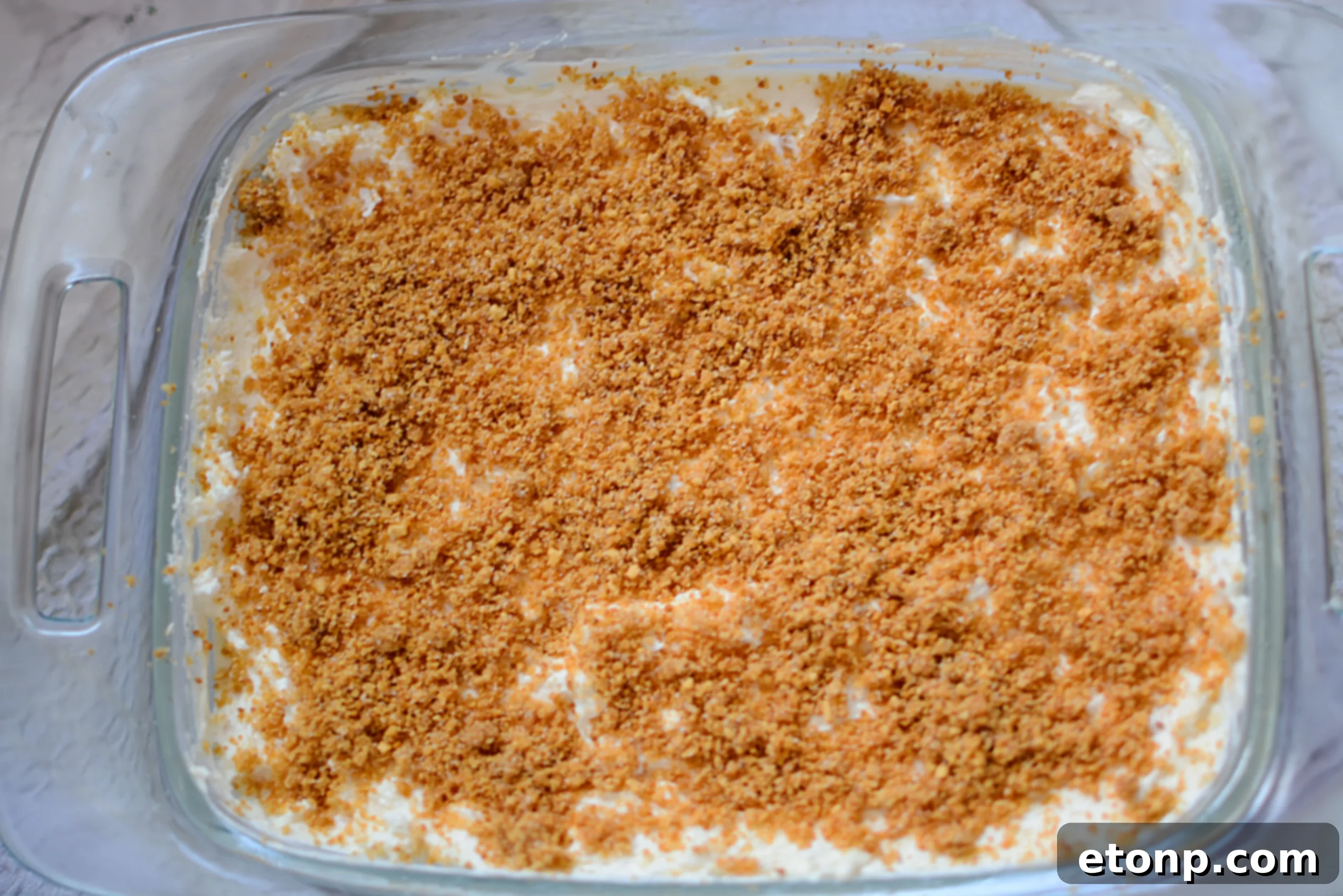 Close-up of a refreshing pineapple cream dessert.
