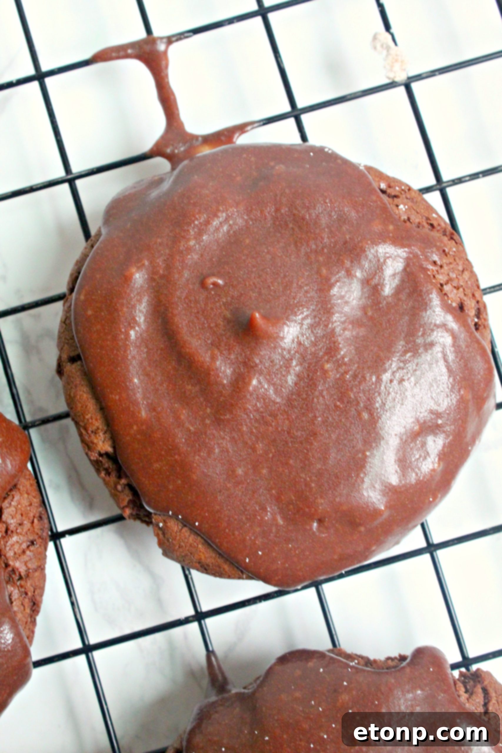 Another view of the delicious Texas Sheet Cake Cookies, highlighting their rich chocolate color and smooth frosting.