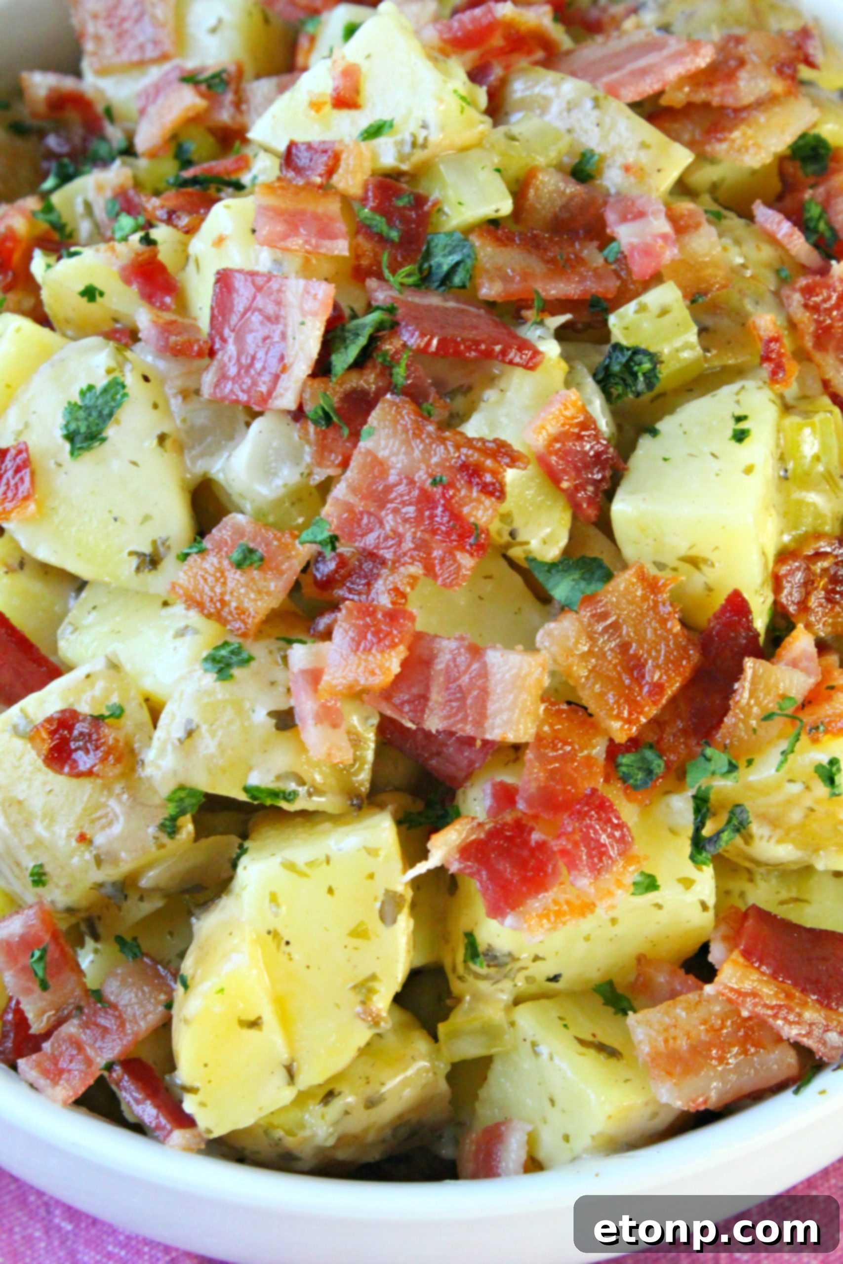 German Potato Salad prepared without mayonnaise, highlighting its unique dressing