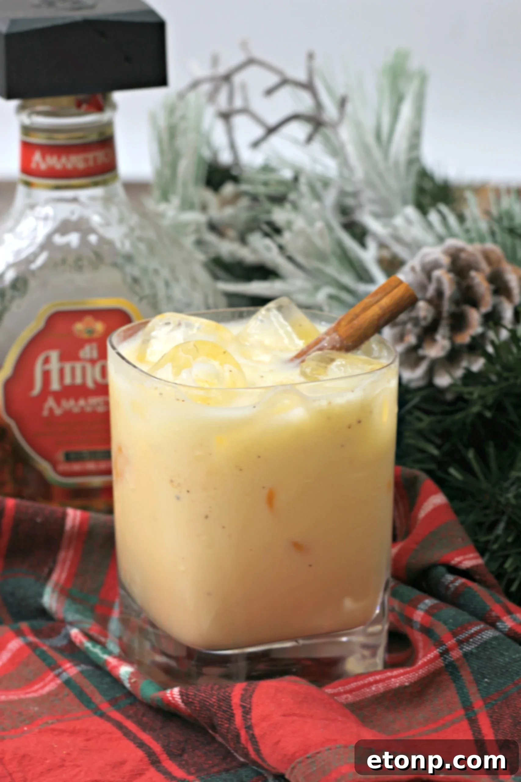 Amaretto Nog Delight 4 Hands holding Eggnog Amaretto Cocktail glasses