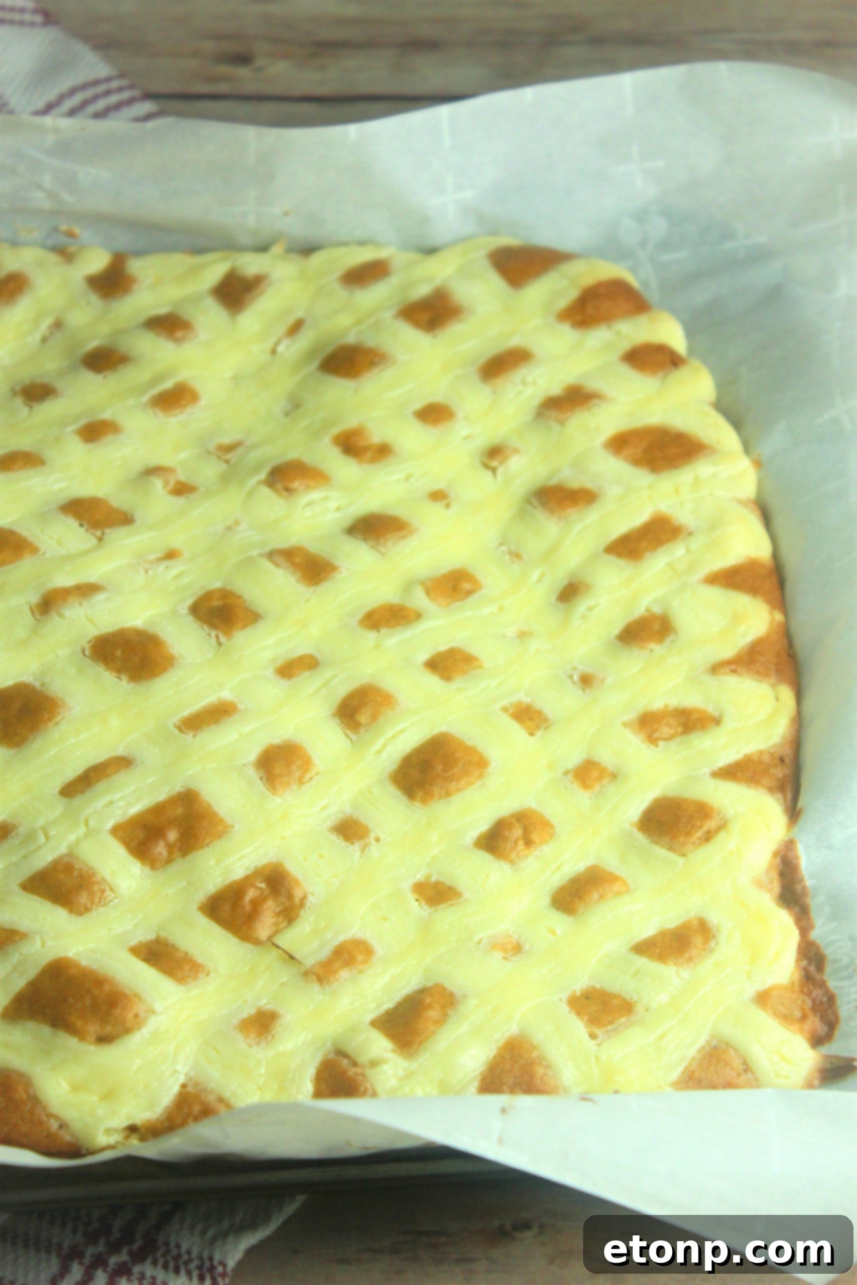 Close-up of a perfectly cut slice of Extreme Cream Cheese Pumpkin Bar, showcasing the distinct layers of pumpkin and cream cheese.