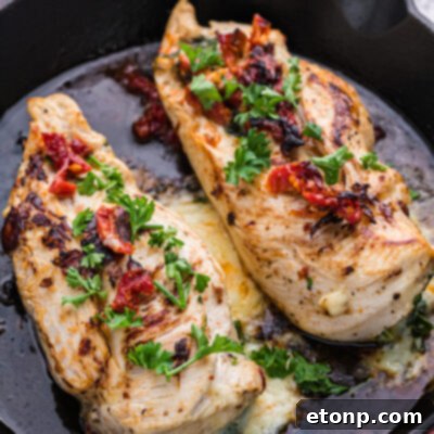 Cheesy Spinach & Sundried Tomato Stuffed Chicken final dish