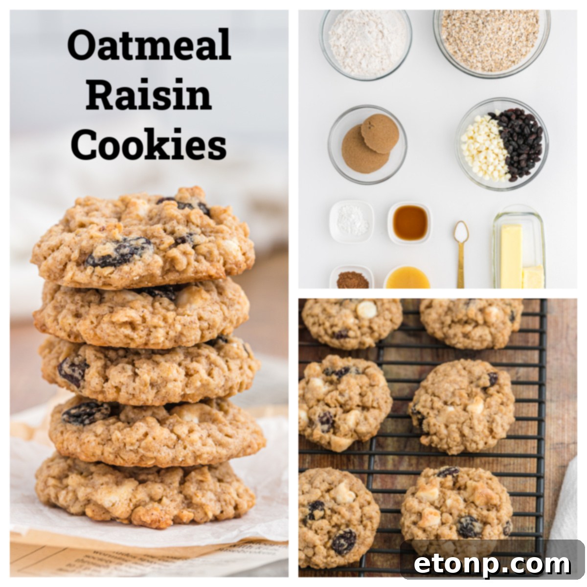 Chewy Oatmeal Raisin Cookies 3 A close-up of a stack of freshly baked oatmeal raisin cookies, highlighting their soft texture.