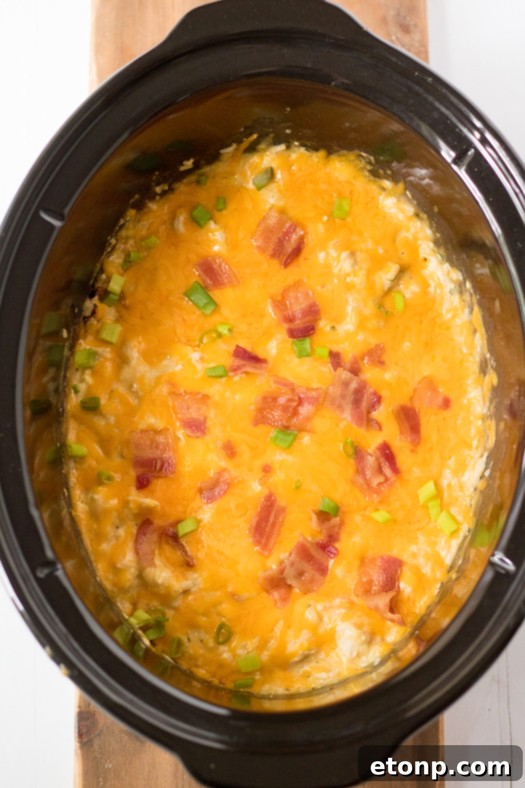 Overhead view of Slow Cooker Cheesy Crack Chicken and Rice