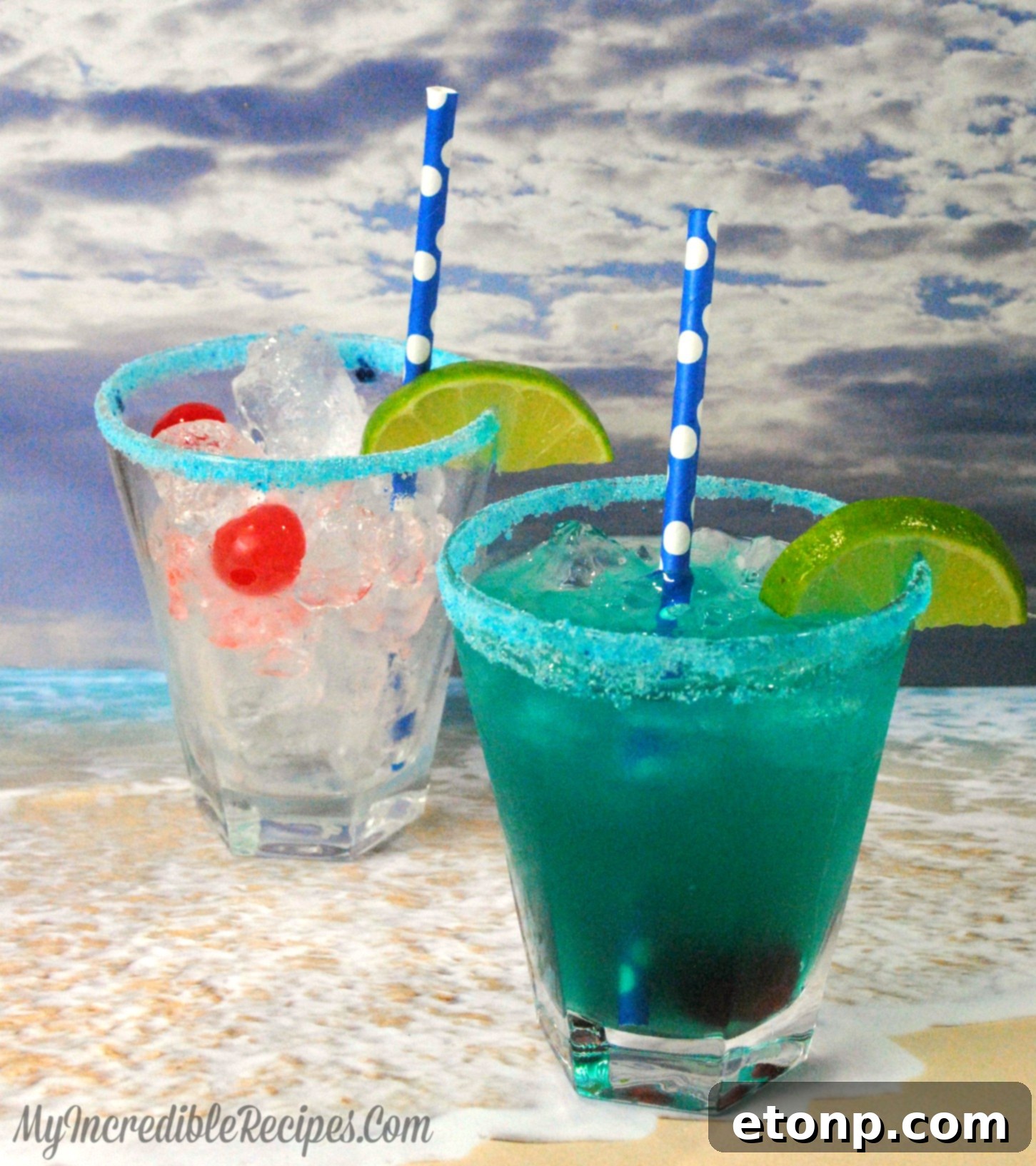 A vibrant Shark Bite cocktail with grenadine streaks, ready to be enjoyed, highlighting the unique color blend.