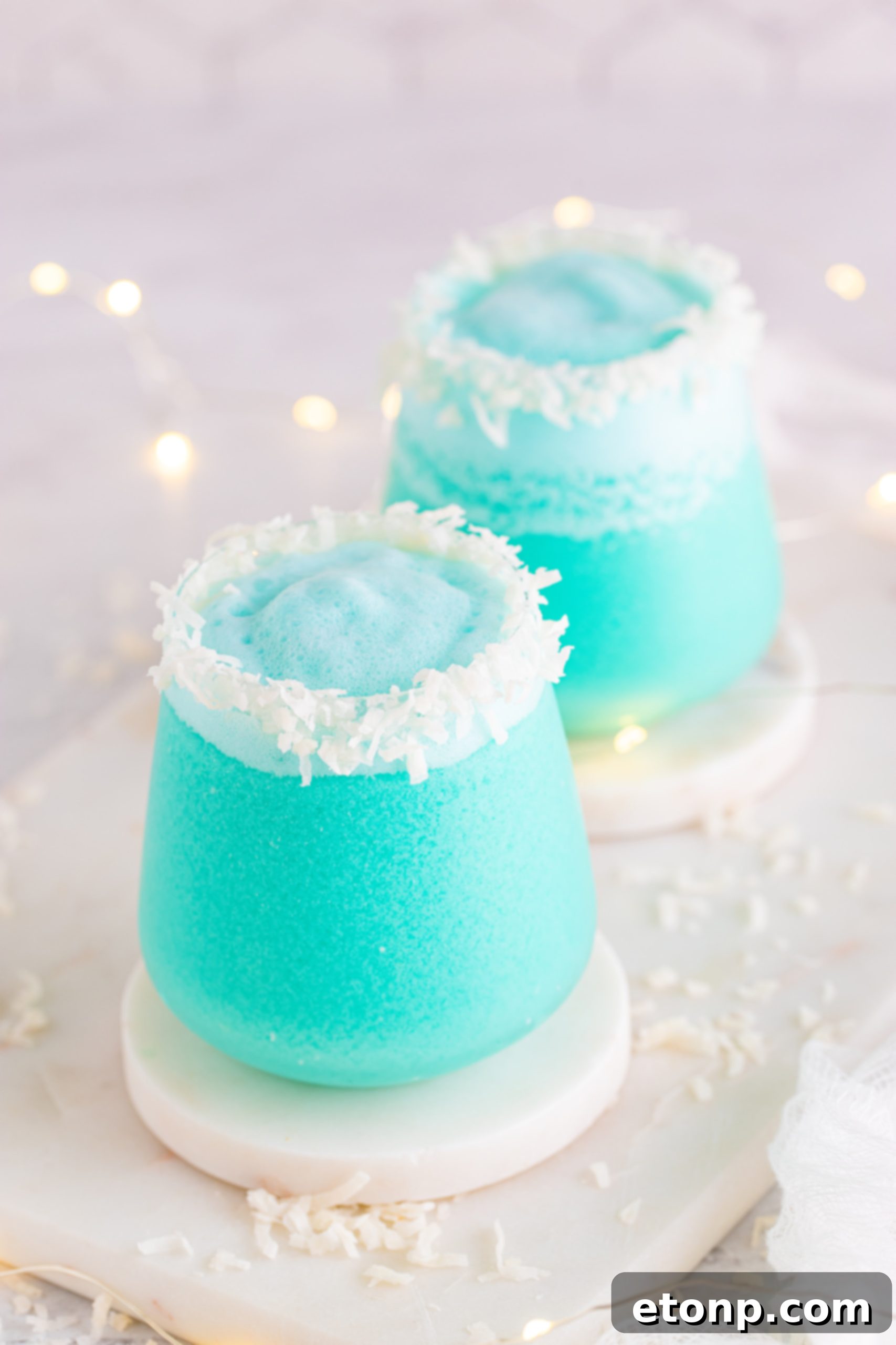 Multiple Jack Frost Cocktails arranged beautifully for a photo shoot