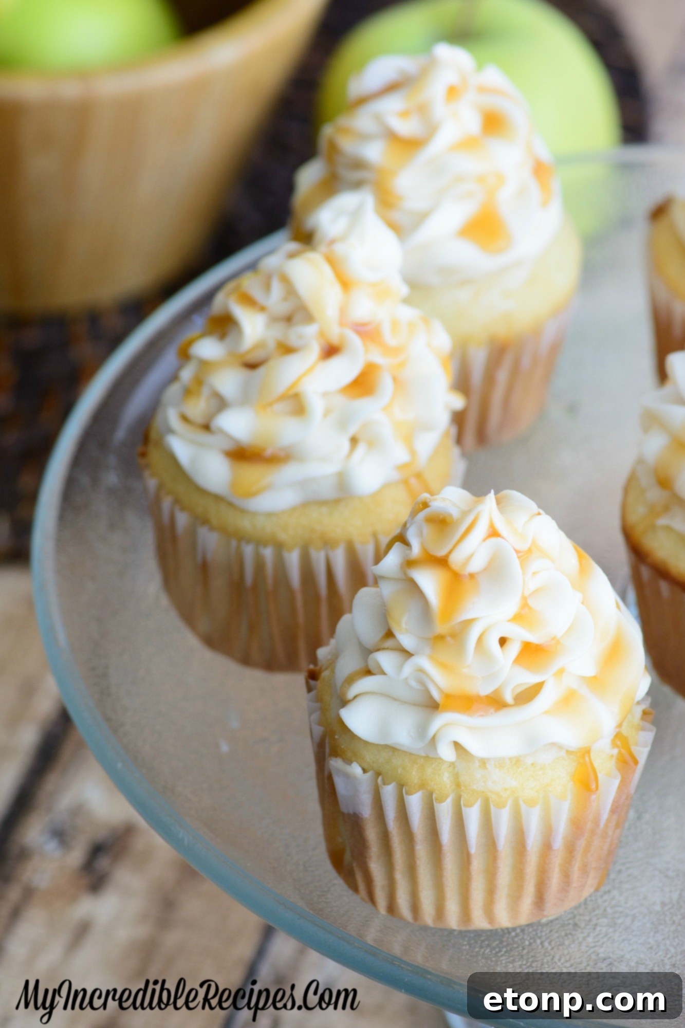 Another view of a Caramel Apple Cupcake with intricate frosting