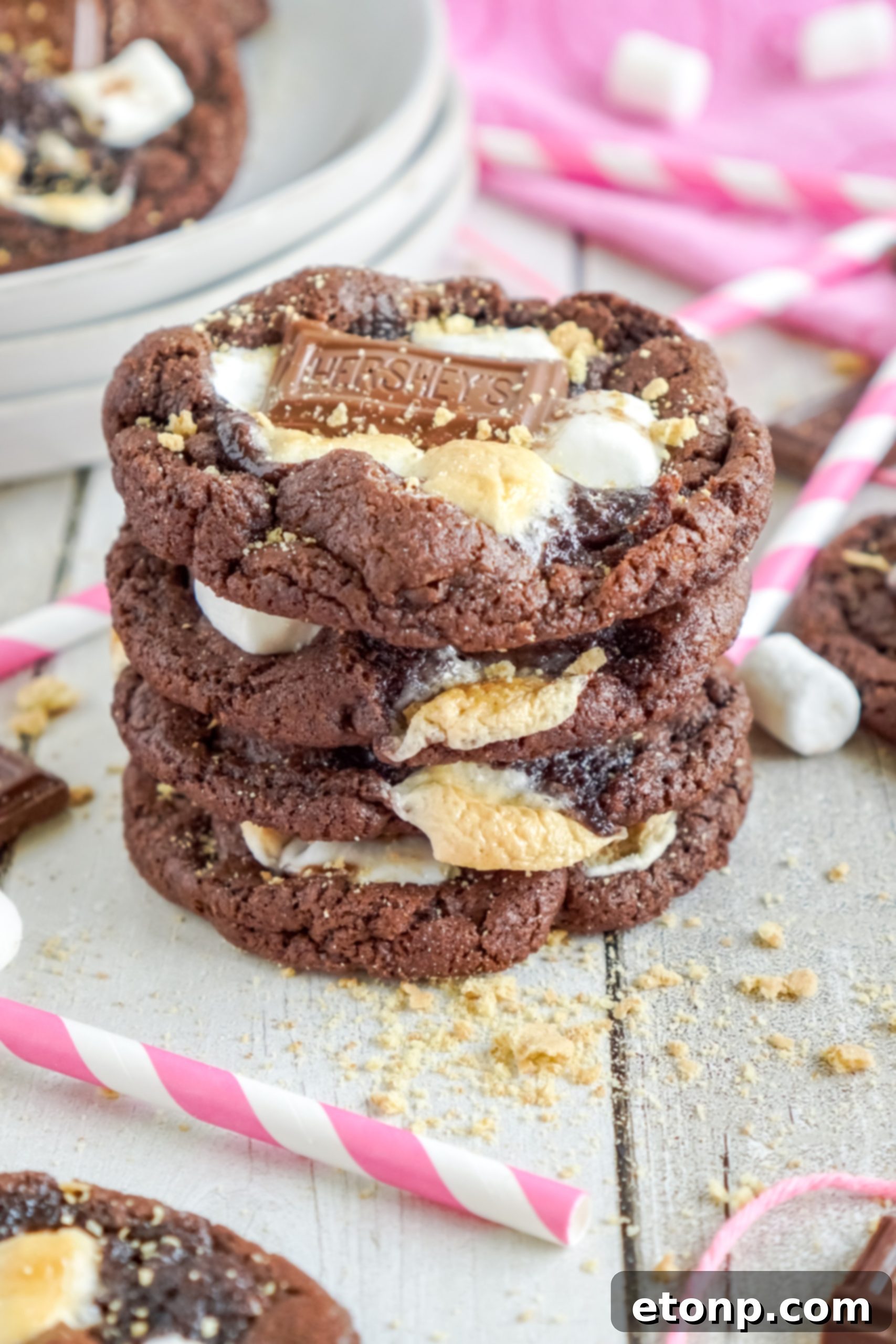 Close-up of mini marshmallows, a crucial ingredient for s'mores cookies.