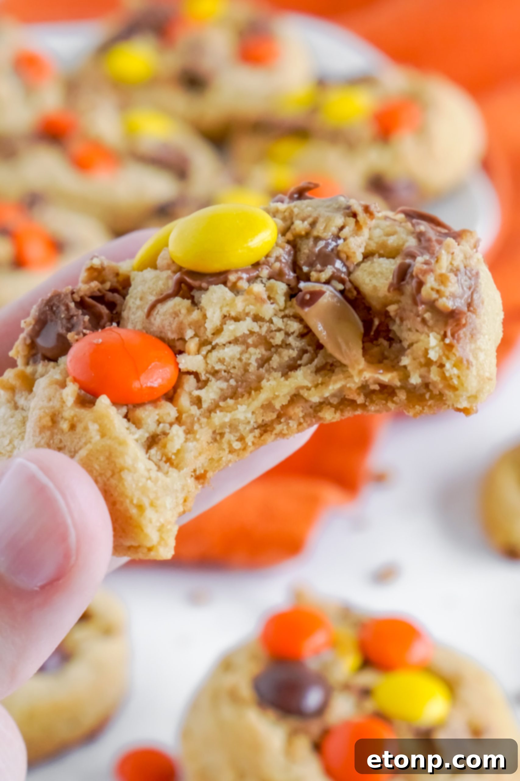 Close-up of the dry ingredients being mixed in a bowl for the Reese's Peanut Butter Cup Cookies.