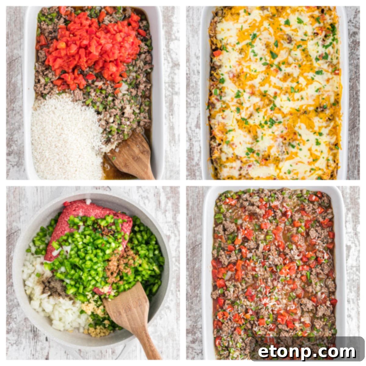 Stuffed Bell Pepper Casserole ingredients being prepared