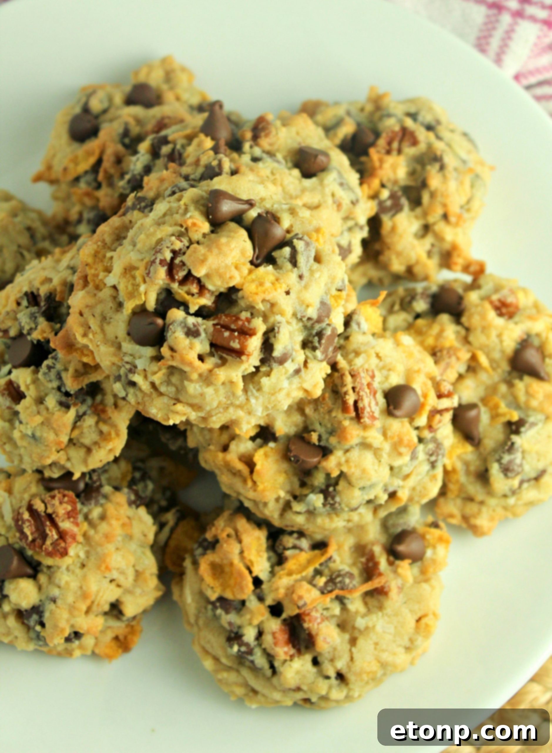 Close-up of a Cowboy Cookie, revealing its texture and ingredients.
