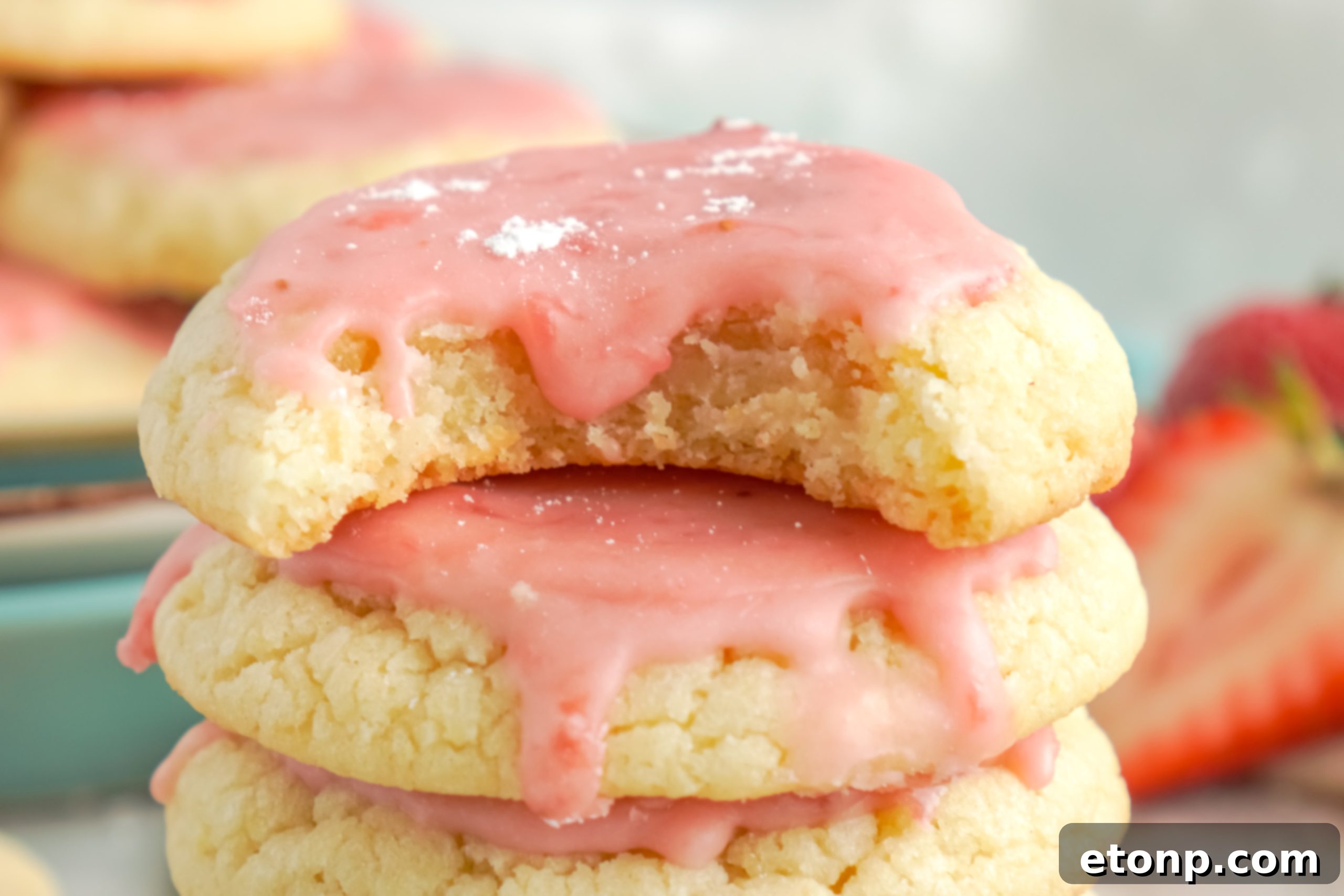 A tray of unglazed sugar cookies, ready for the strawberry glaze