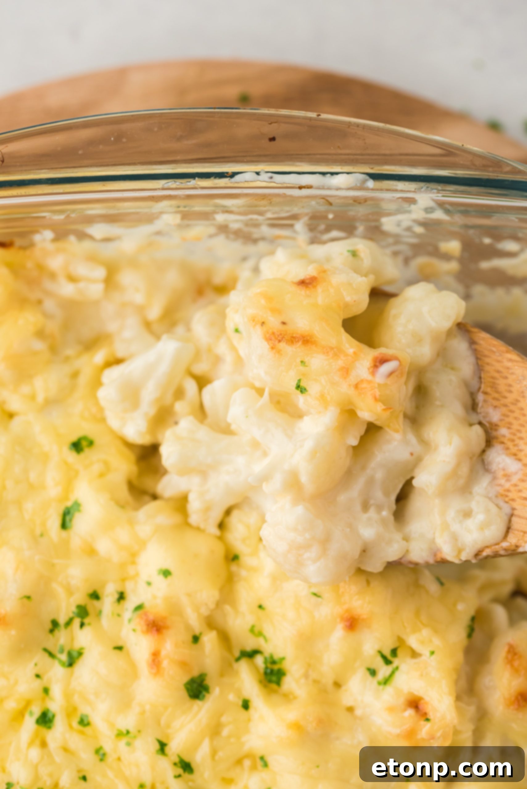 Cheesy Cauliflower Casserole in a baking dish