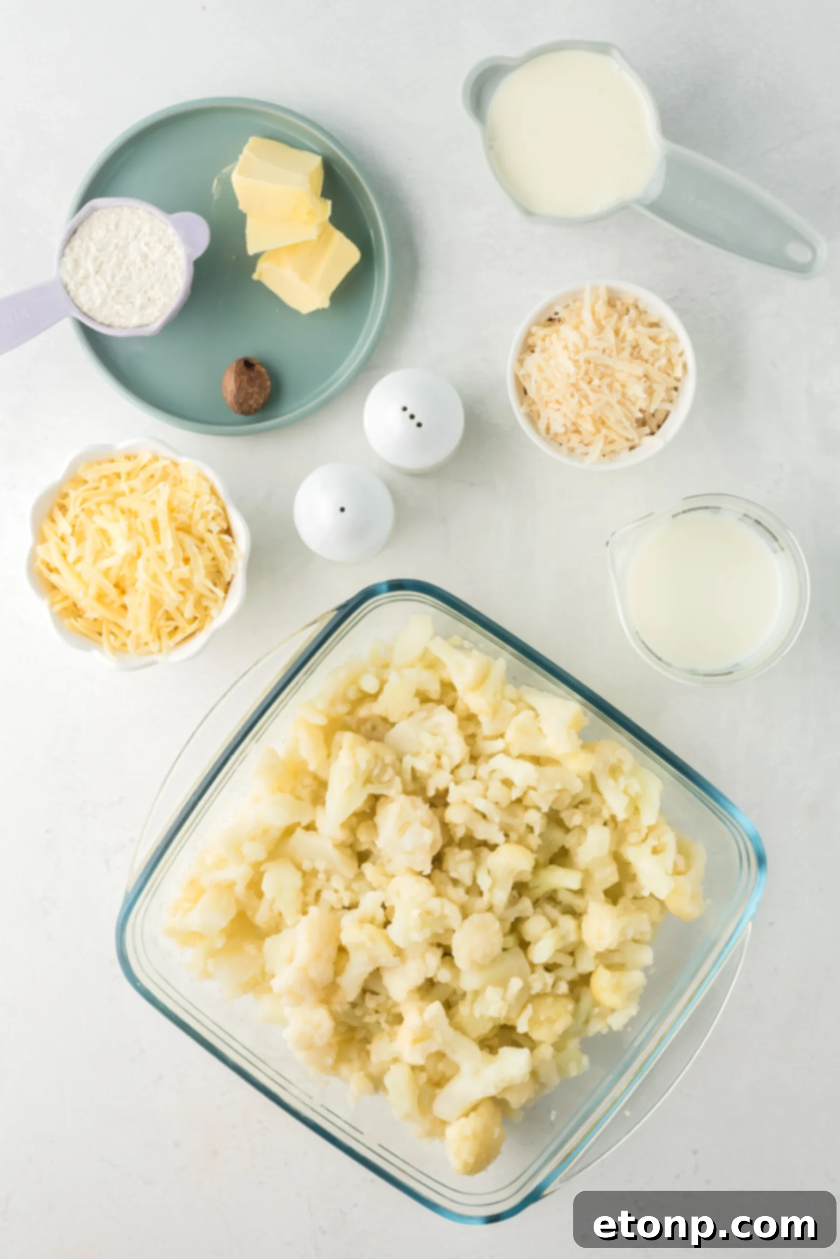 Close-up of baked Cheesy Cauliflower Casserole