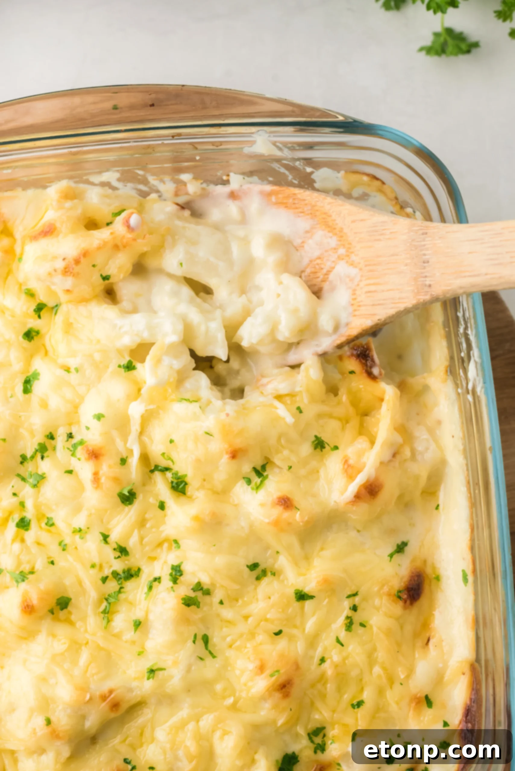 Finished Cheesy Cauliflower Casserole with bacon