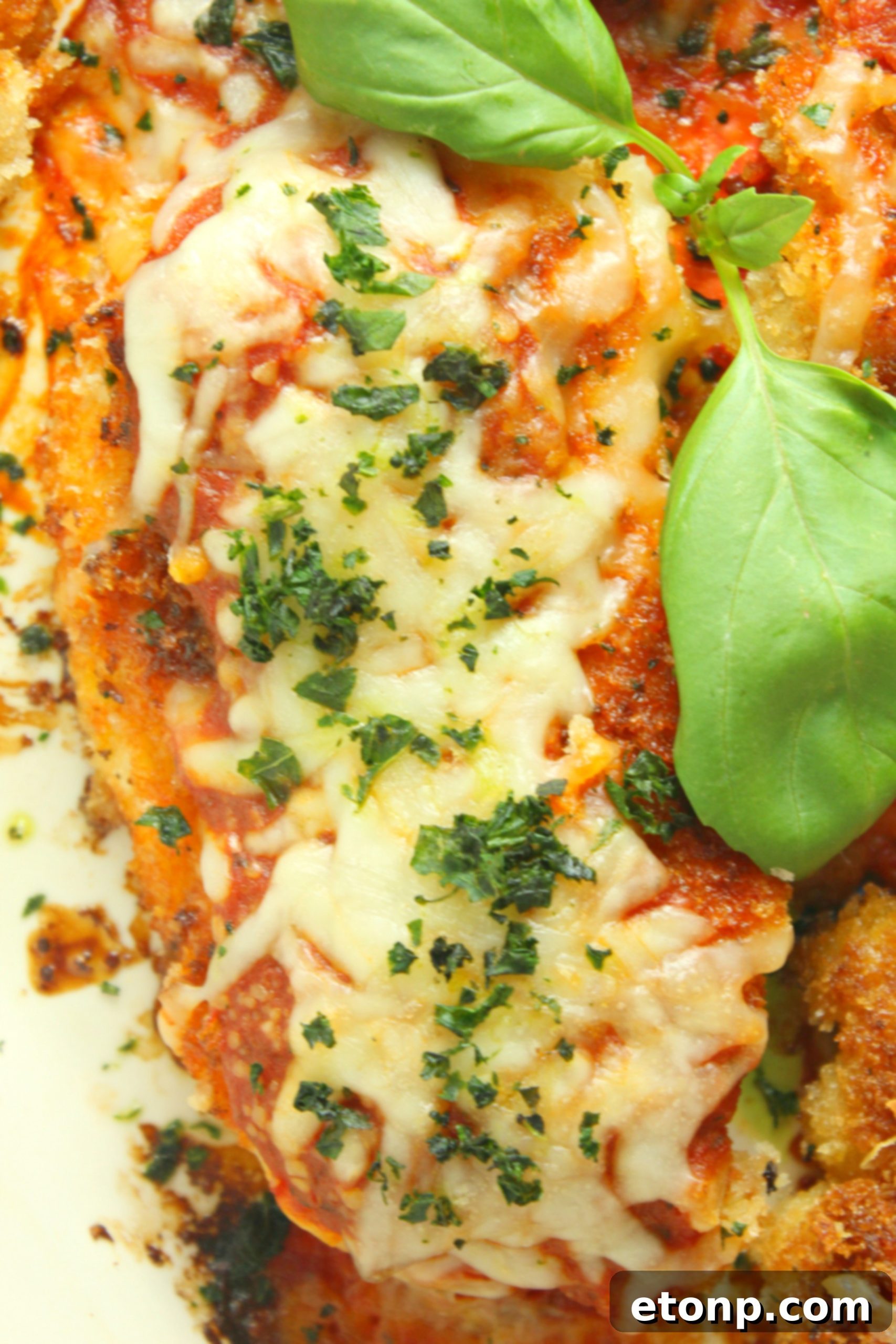 Crispy, Cheesy Chicken Parmesan 5 Chicken breasts being breaded for chicken parmesan