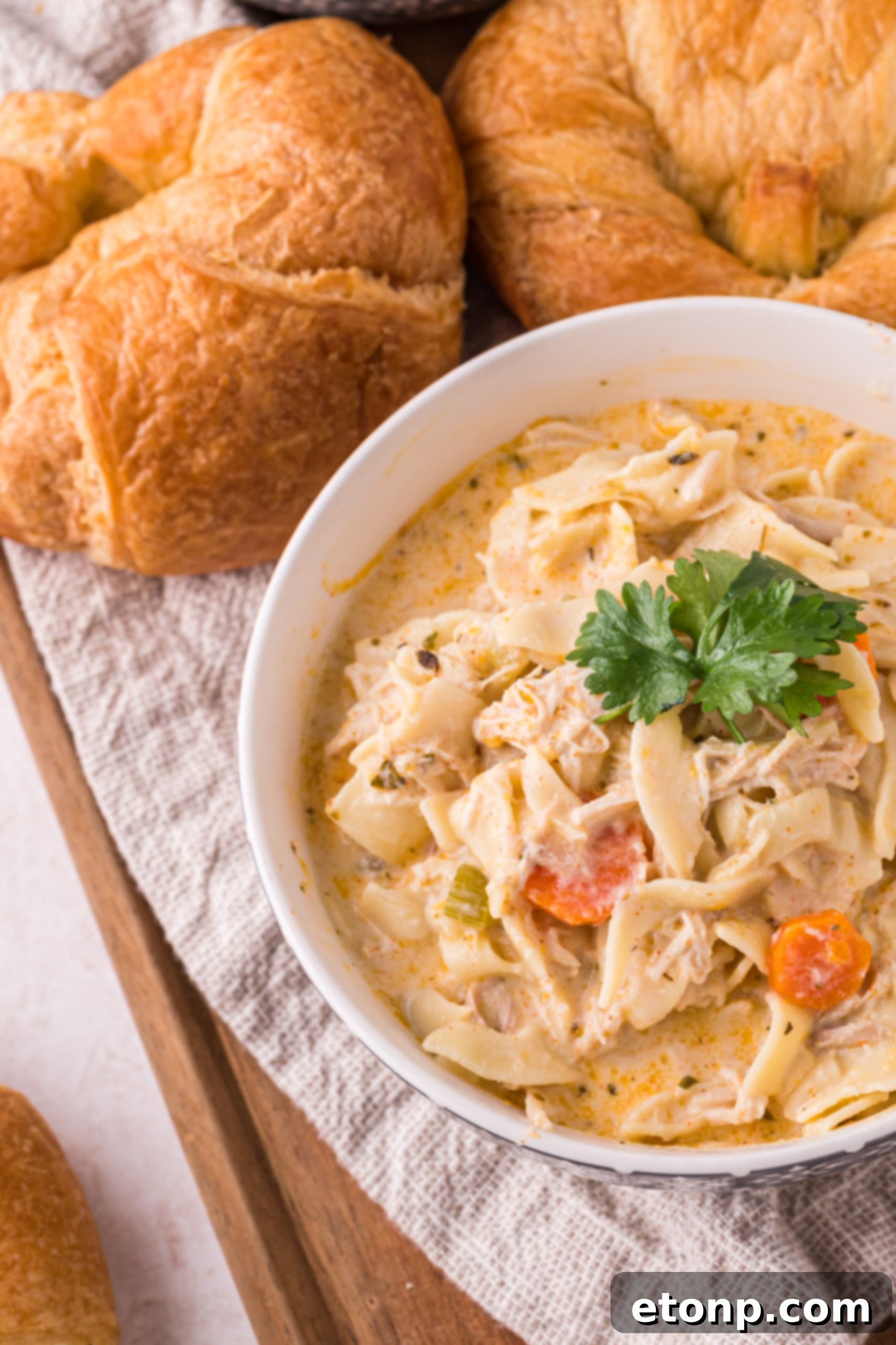 A bowl of uncooked dumpling pasta, ready to be added to the soup.