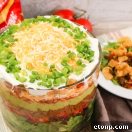 Taco Salad Trifle in a serving bowl