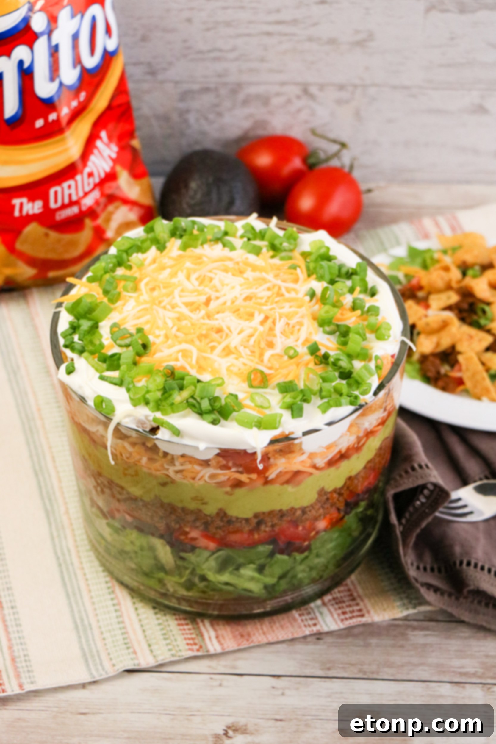 Overhead view of a vibrant Taco Salad Trifle