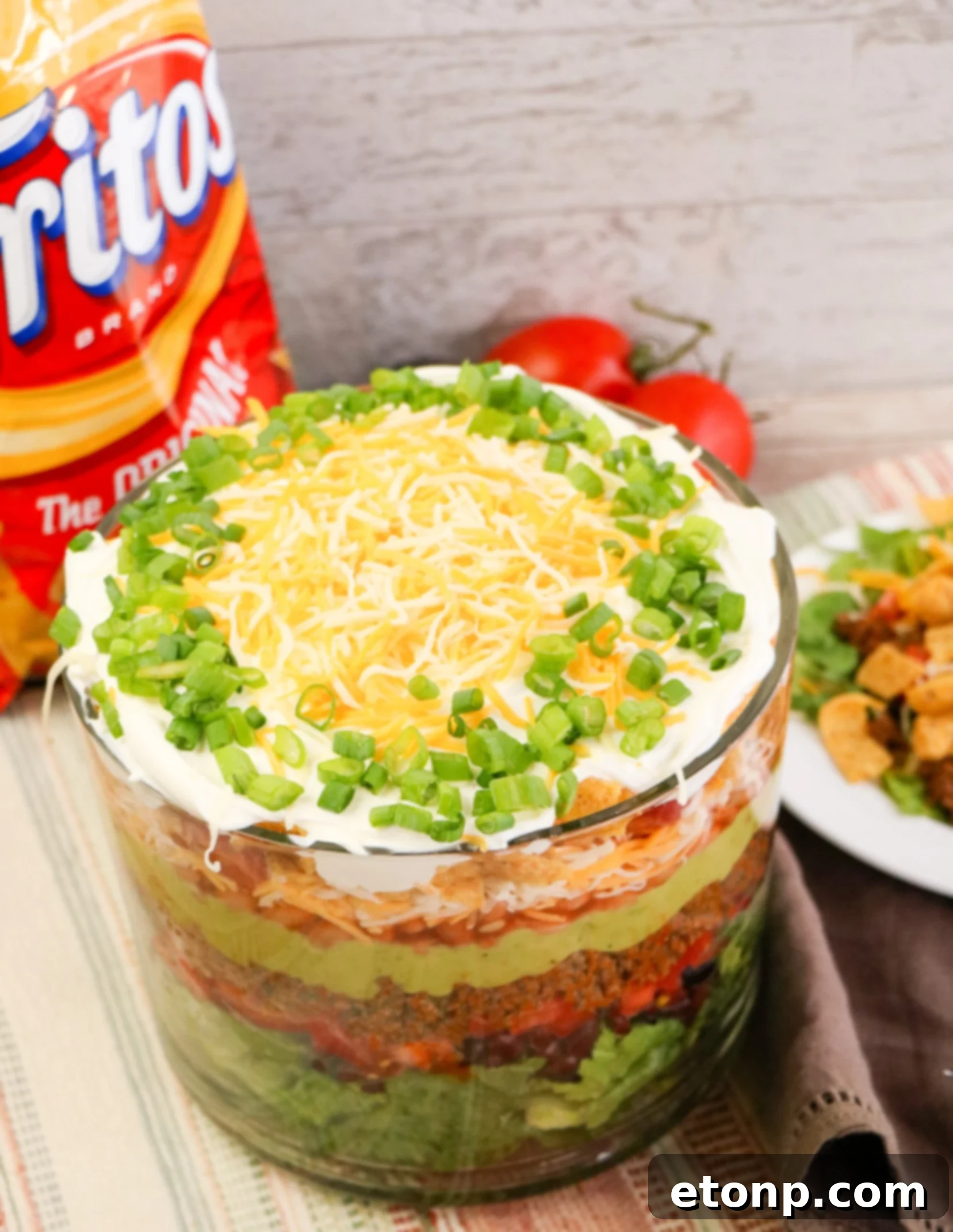 Taco Salad Trifle ready to be served at a gathering
