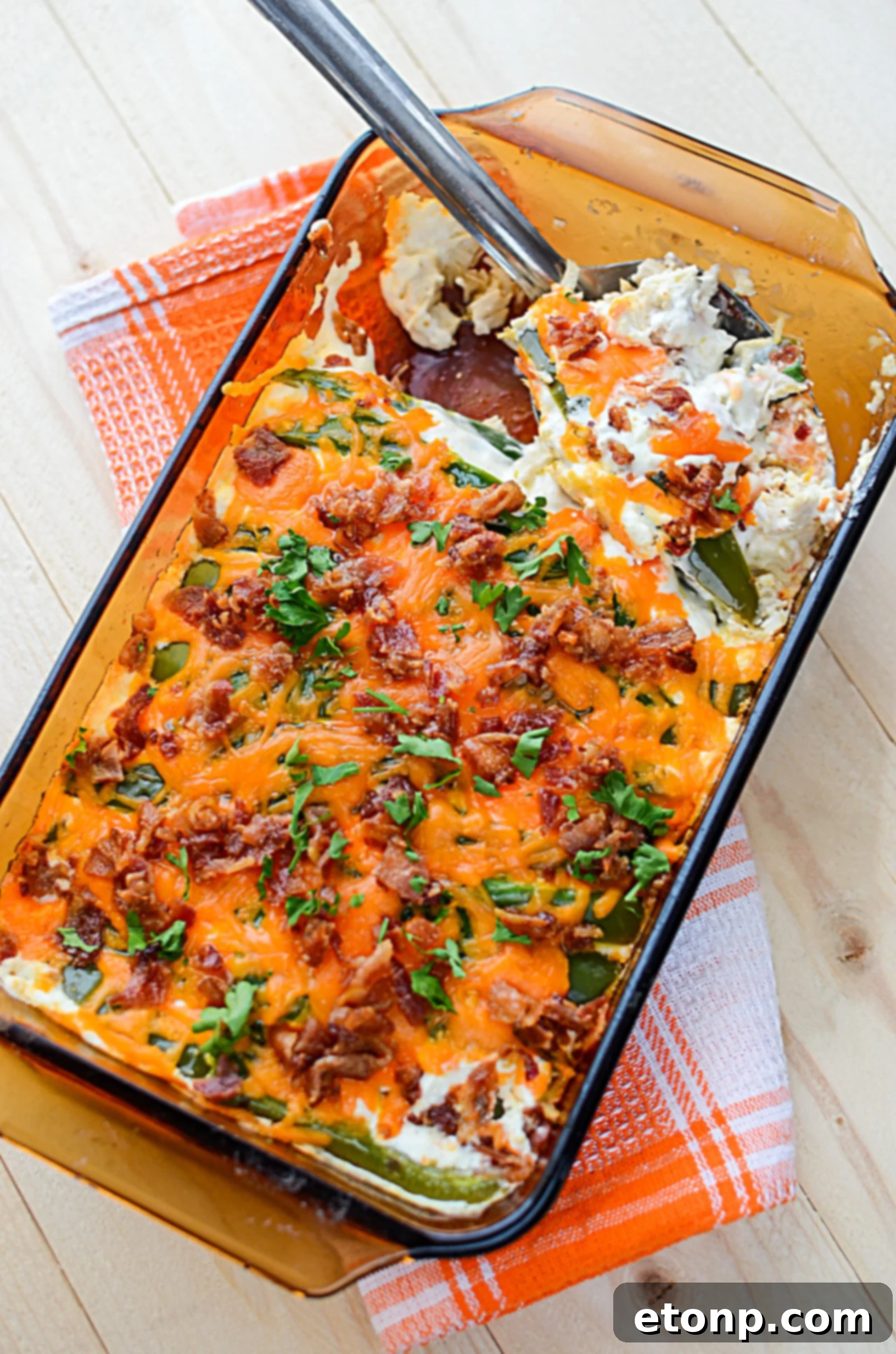 Keto Jalapeño Popper Chicken Bake 10 A final close-up shot of the baked Jalapeno Popper Chicken Casserole