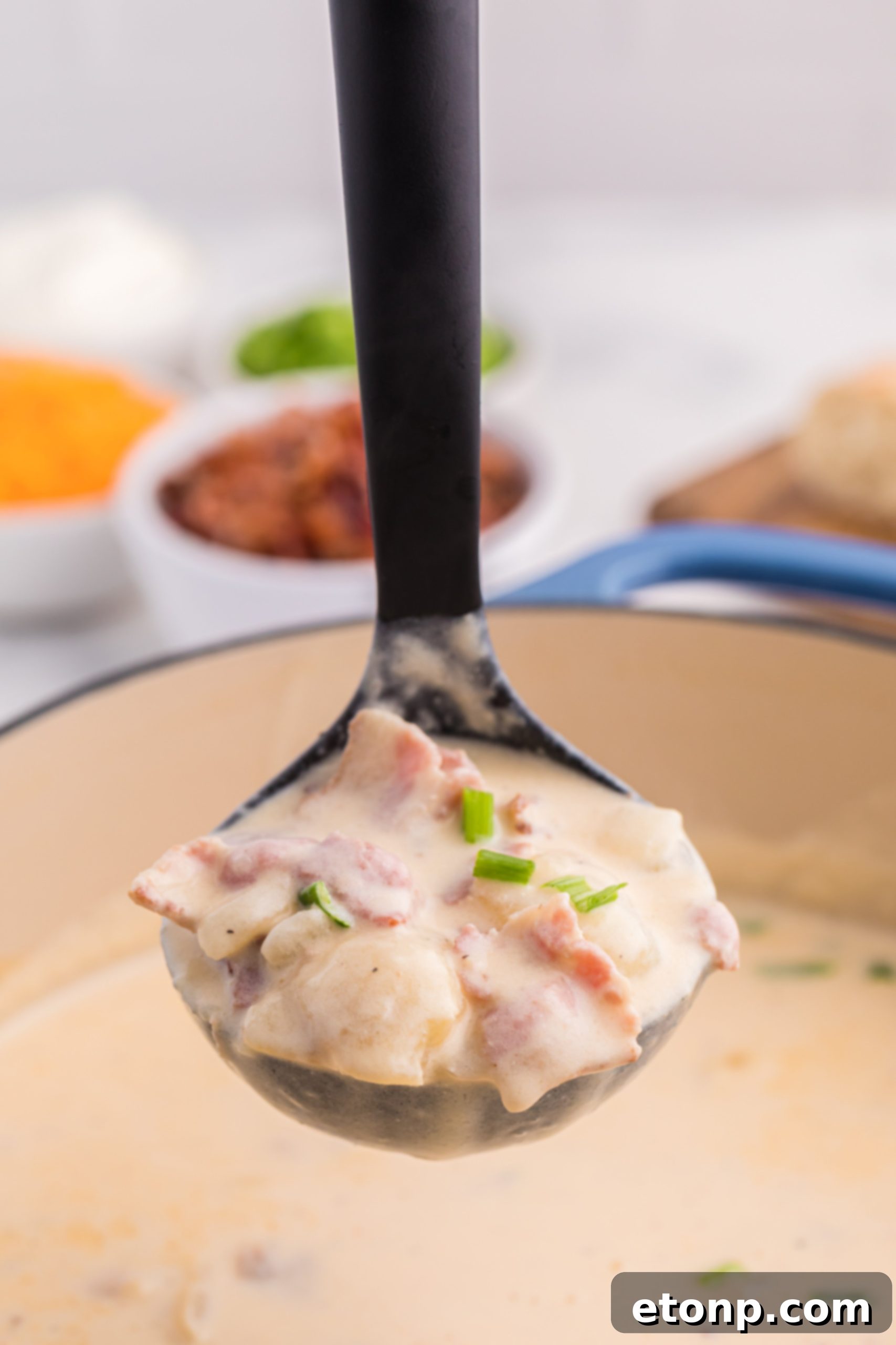 Loaded Baked Potato Soup with a generous amount of toppings