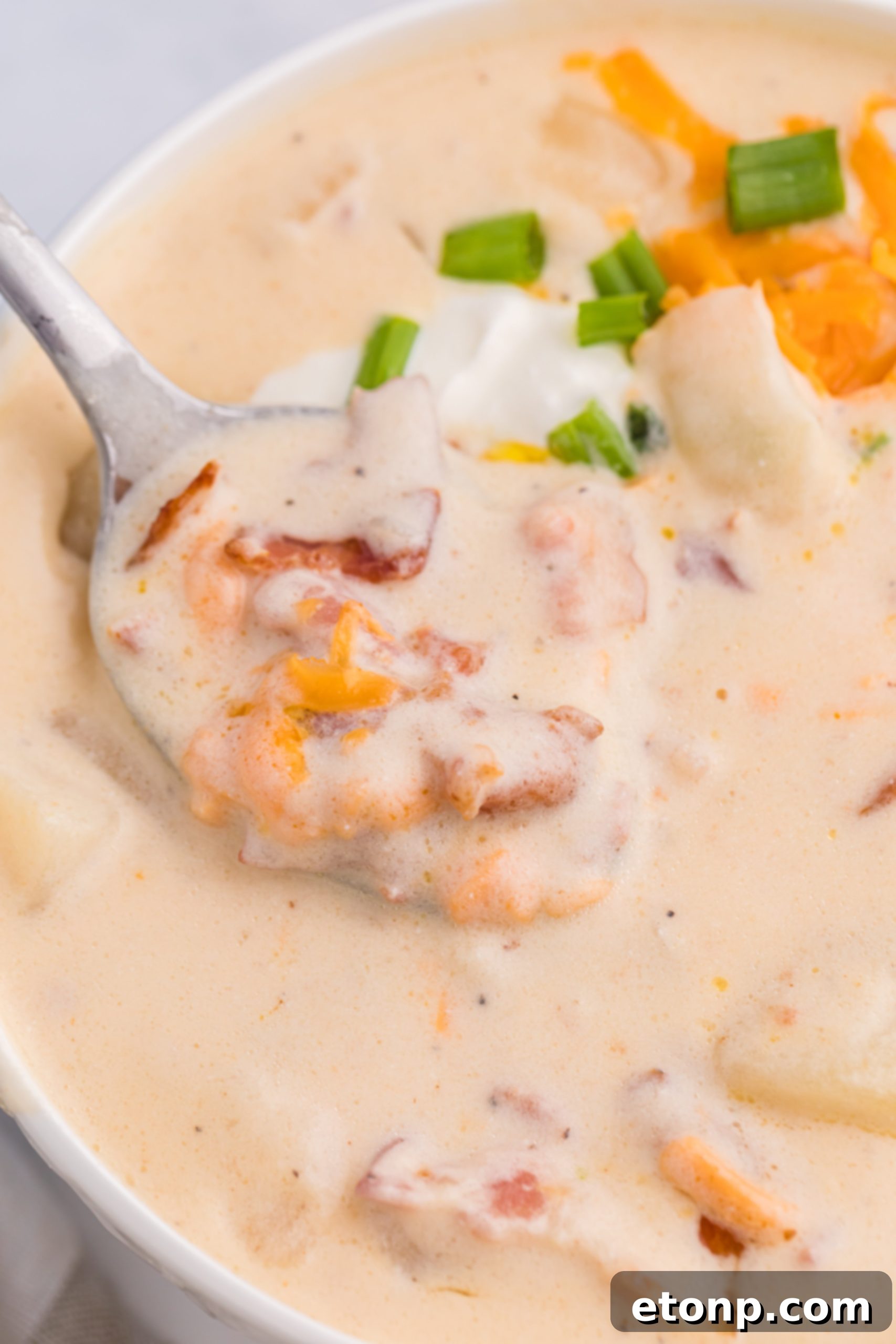 Hearty Loaded Baked Potato Soup with toppings