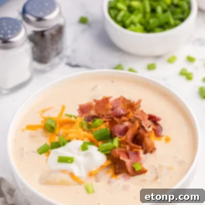 Loaded Baked Potato Soup in a serving bowl