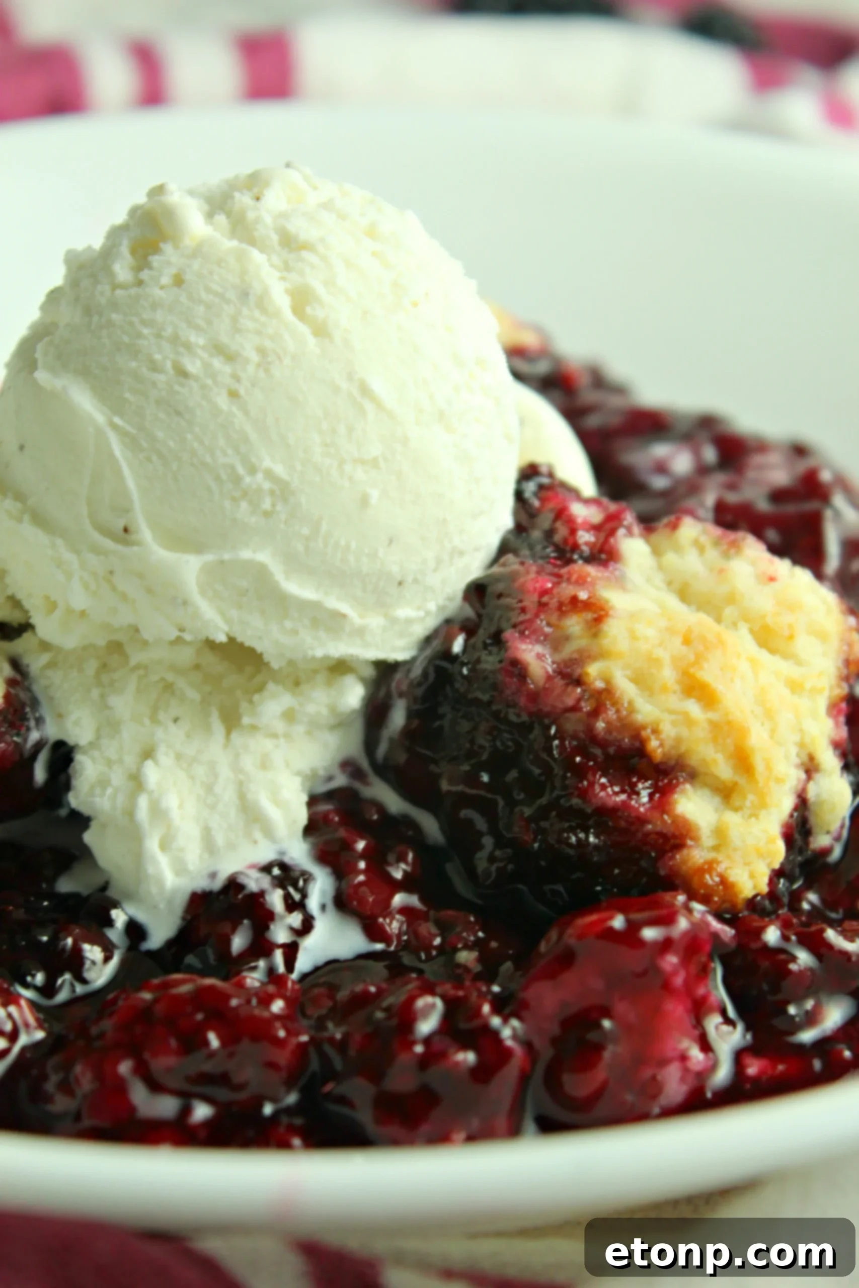 Blackberry cobbler baking in the oven