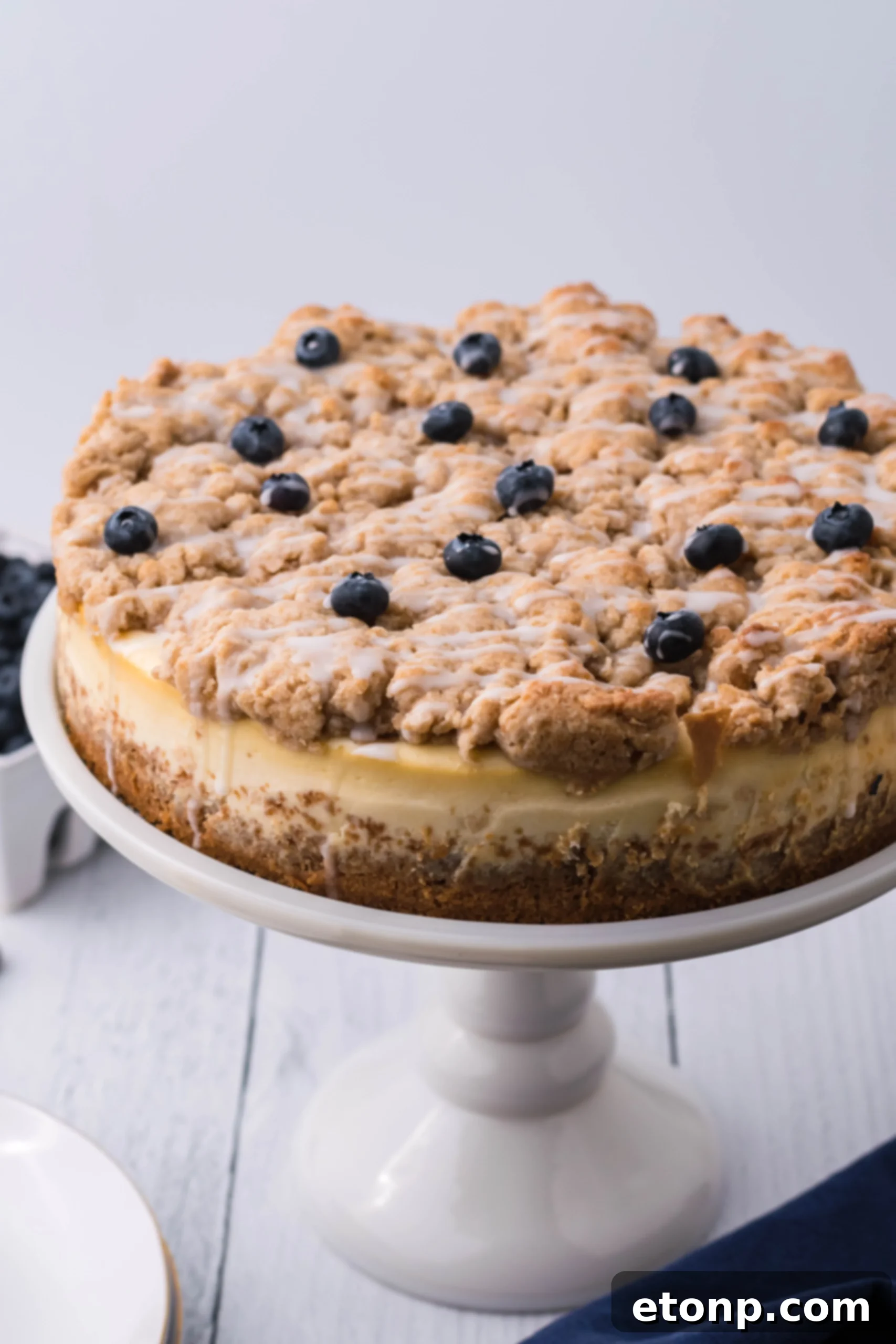 Blueberry Streusel Cheesecake 3 Overhead view of a whole Blueberry Coffee Cake Cheesecake