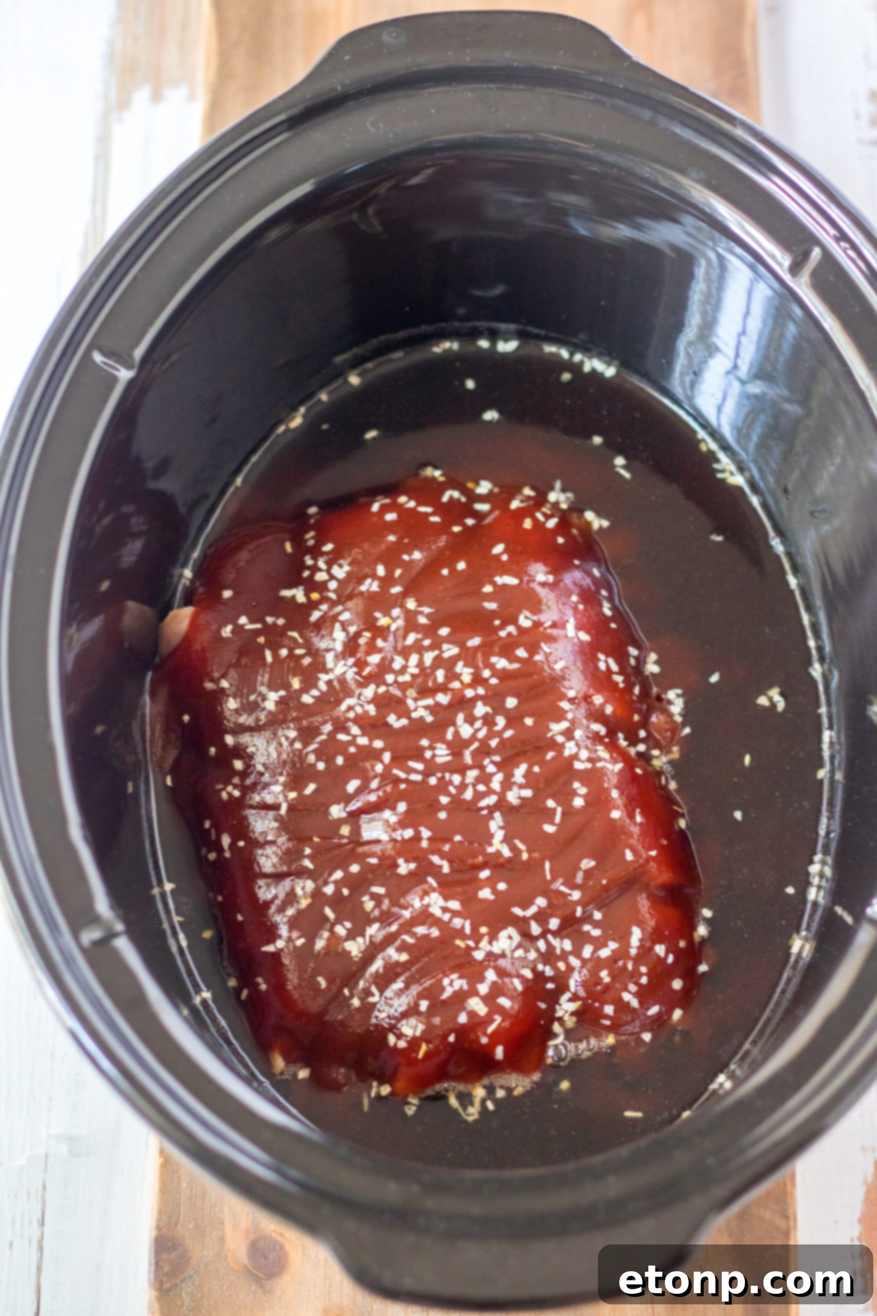 Close-up of Shredded Slow Cooker Root Beer Chicken