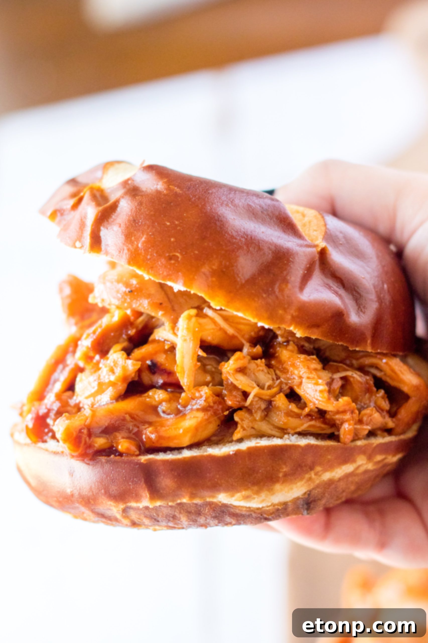 Shredded Slow Cooker Root Beer Chicken on a plate