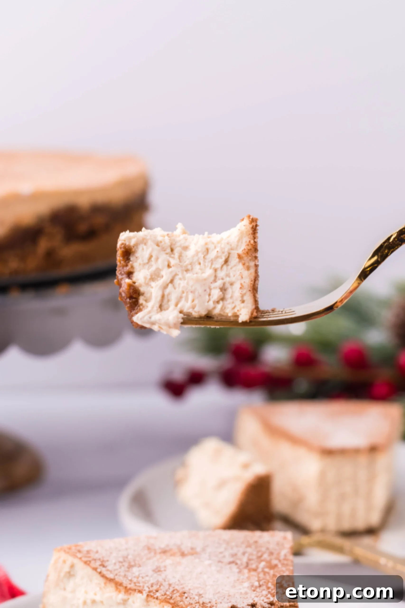Warm Cinnamon Swirl Cheesecake 11 Snickerdoodle Cheesecake with a bite taken