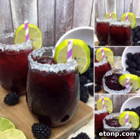 Overhead shot of a Blackberry Margarita being prepared or garnished.