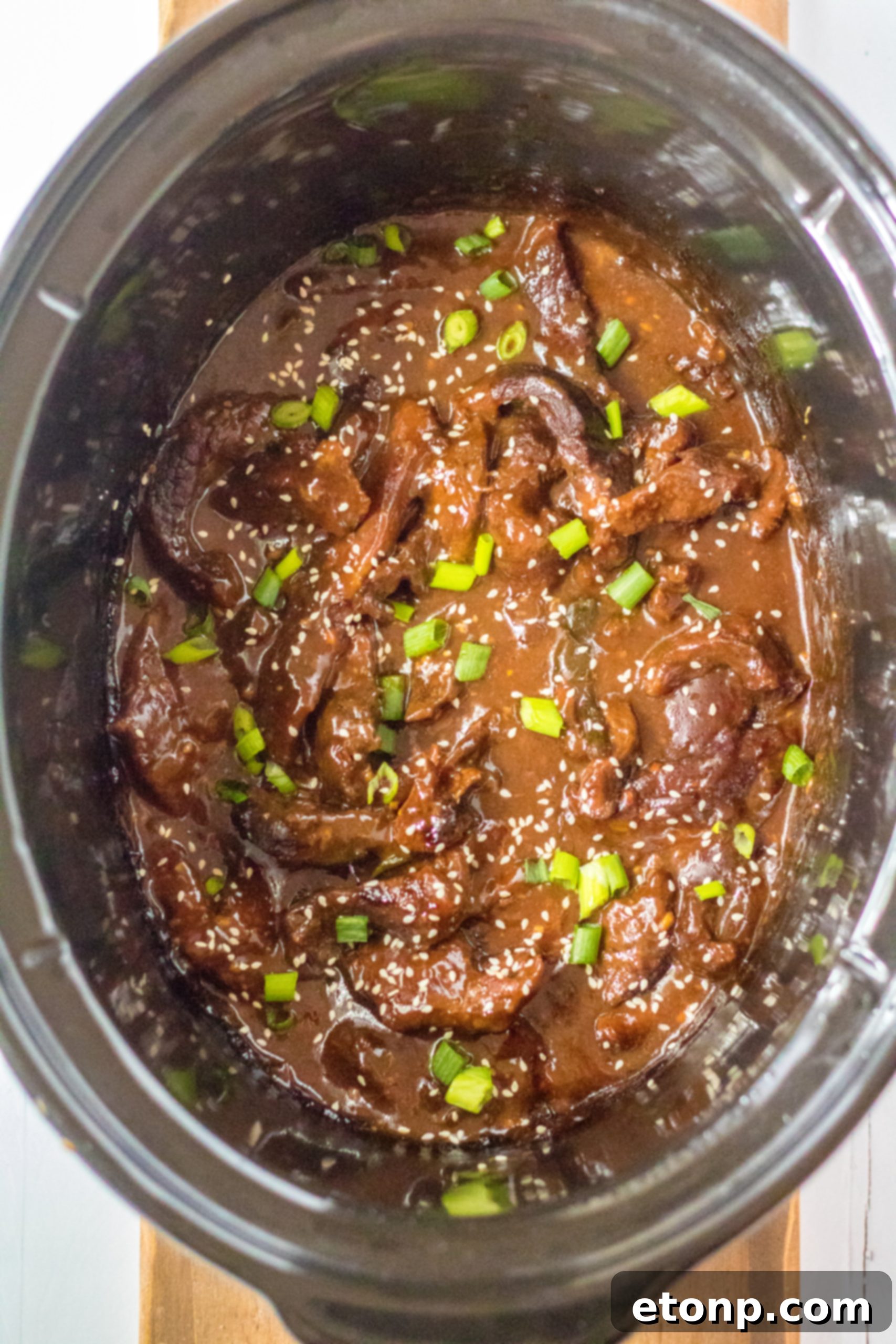 Slow Cooker Mongolian Beef ready to be served