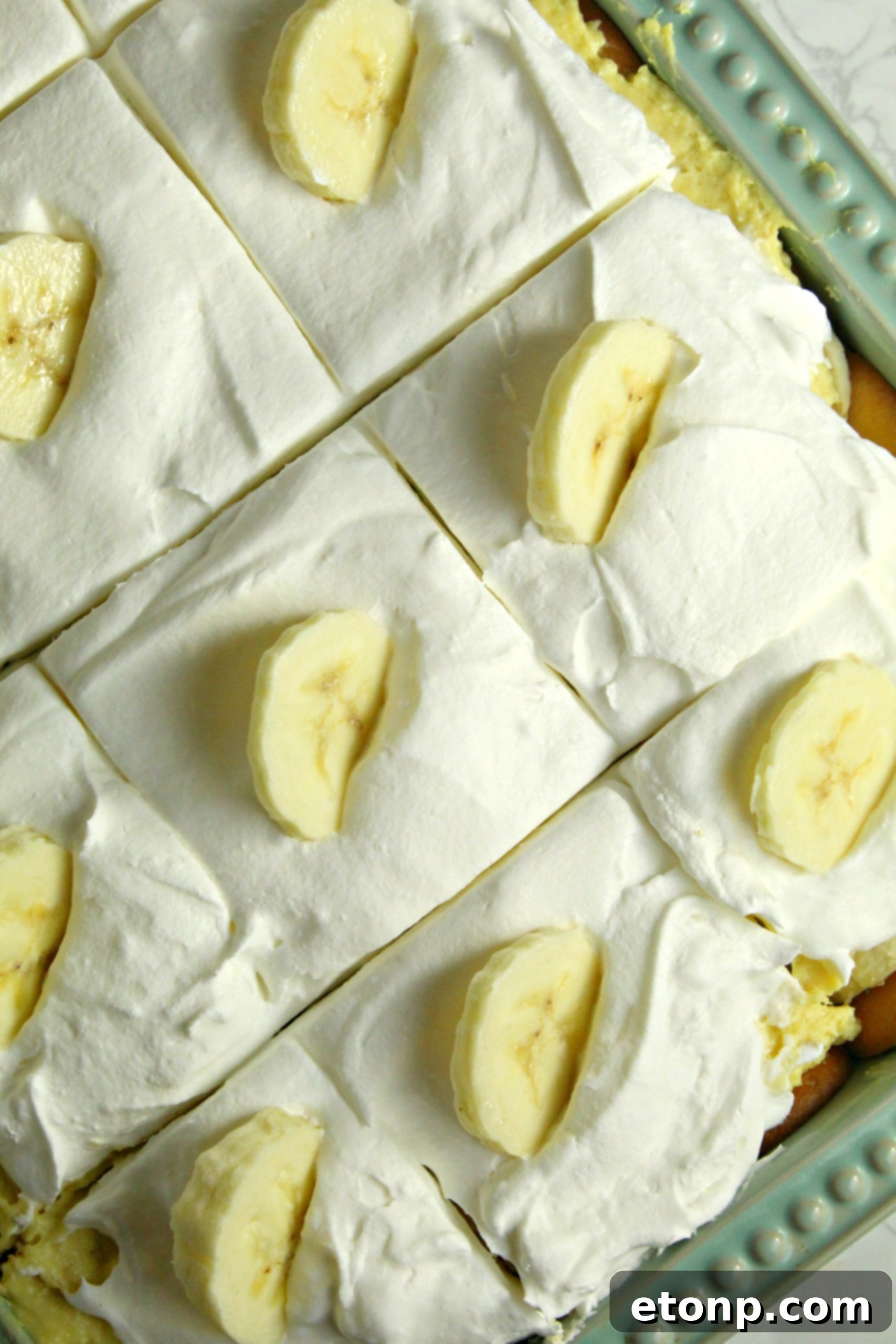 Chilled banana pudding in a baking dish