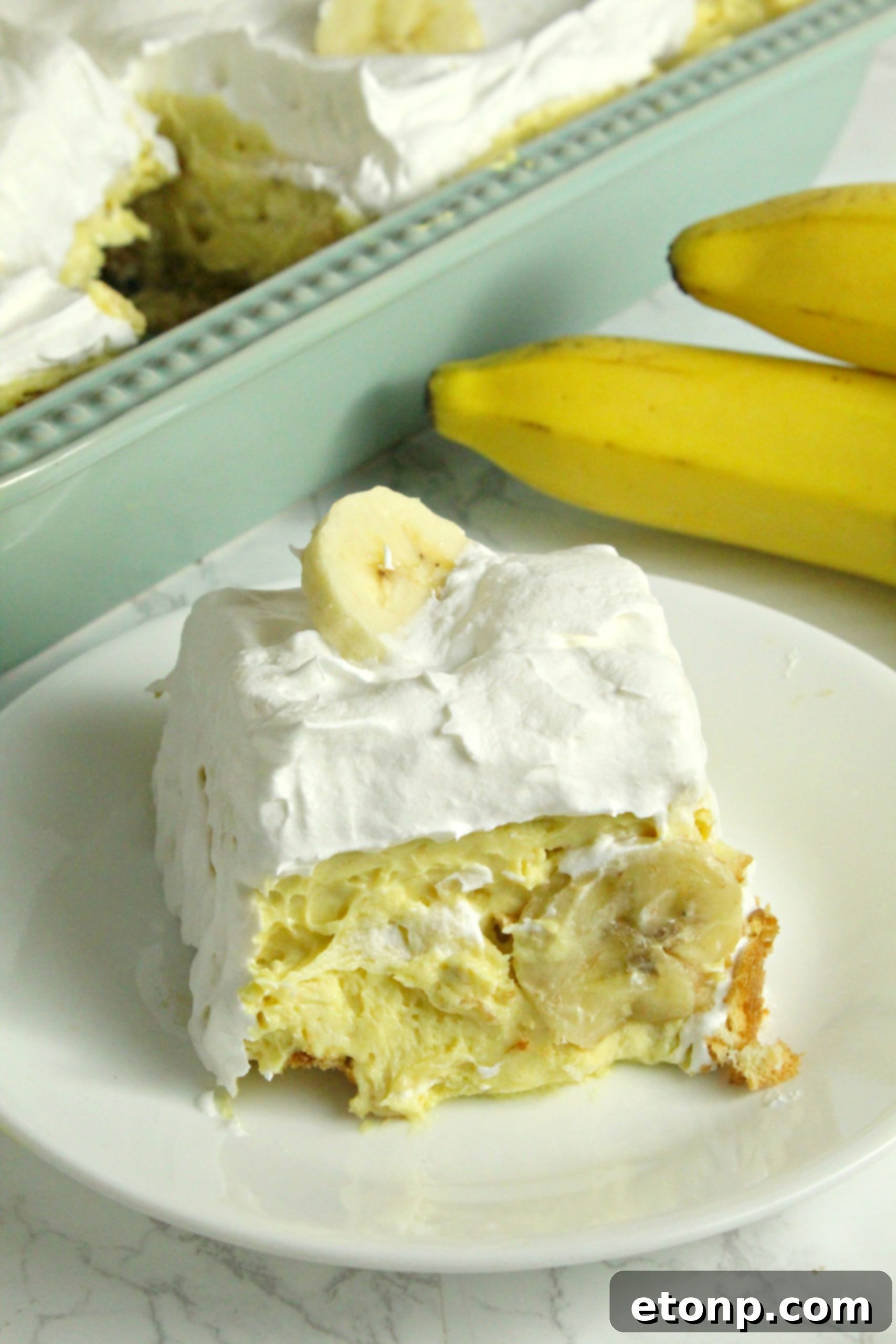 Banana pudding stored in a container