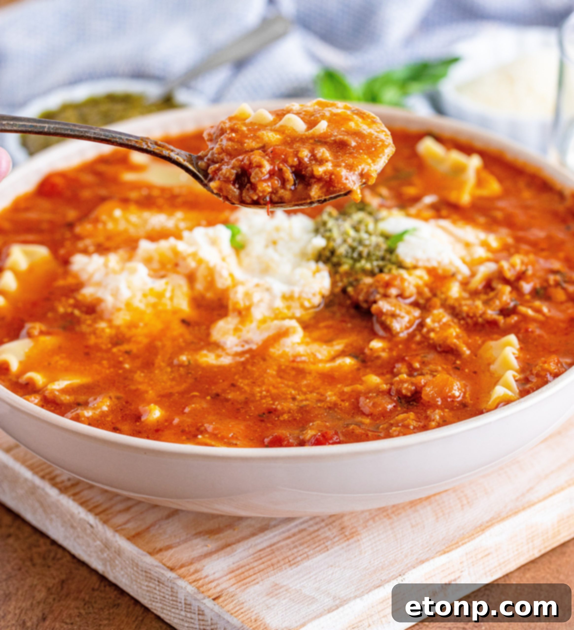 Vegetarian Lasagna Soup, showcasing vegetables and noodles.
