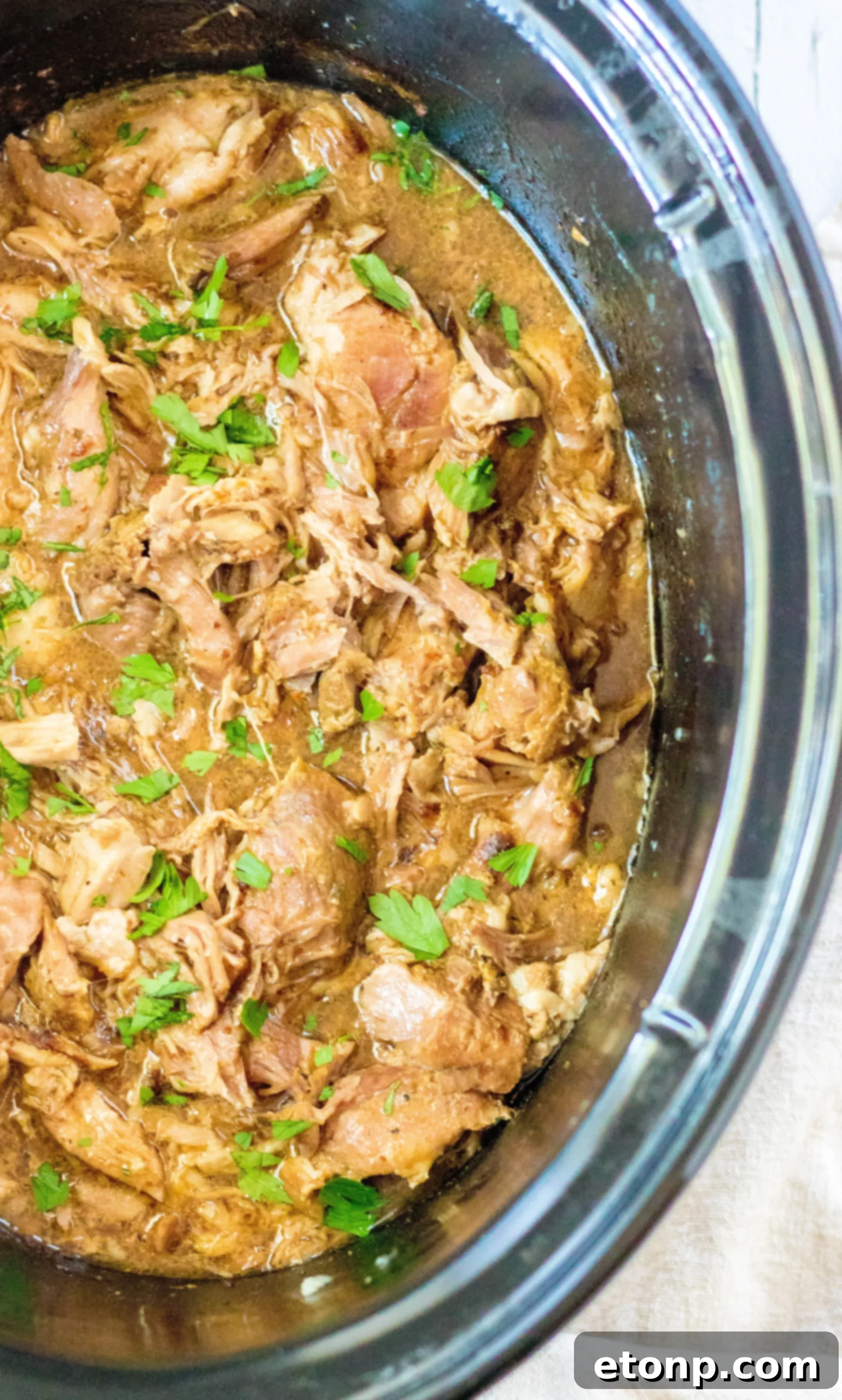 Shredded beef roast, similar to the pork roast, served in a bowl