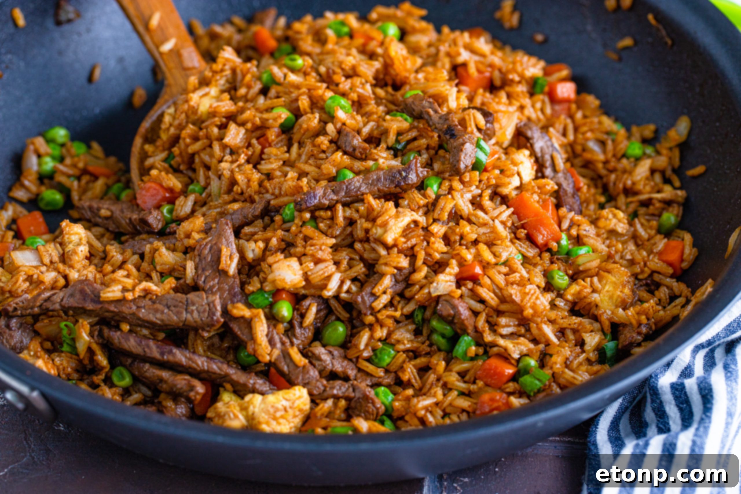 Serving of Beef Fried Rice with fresh scallions