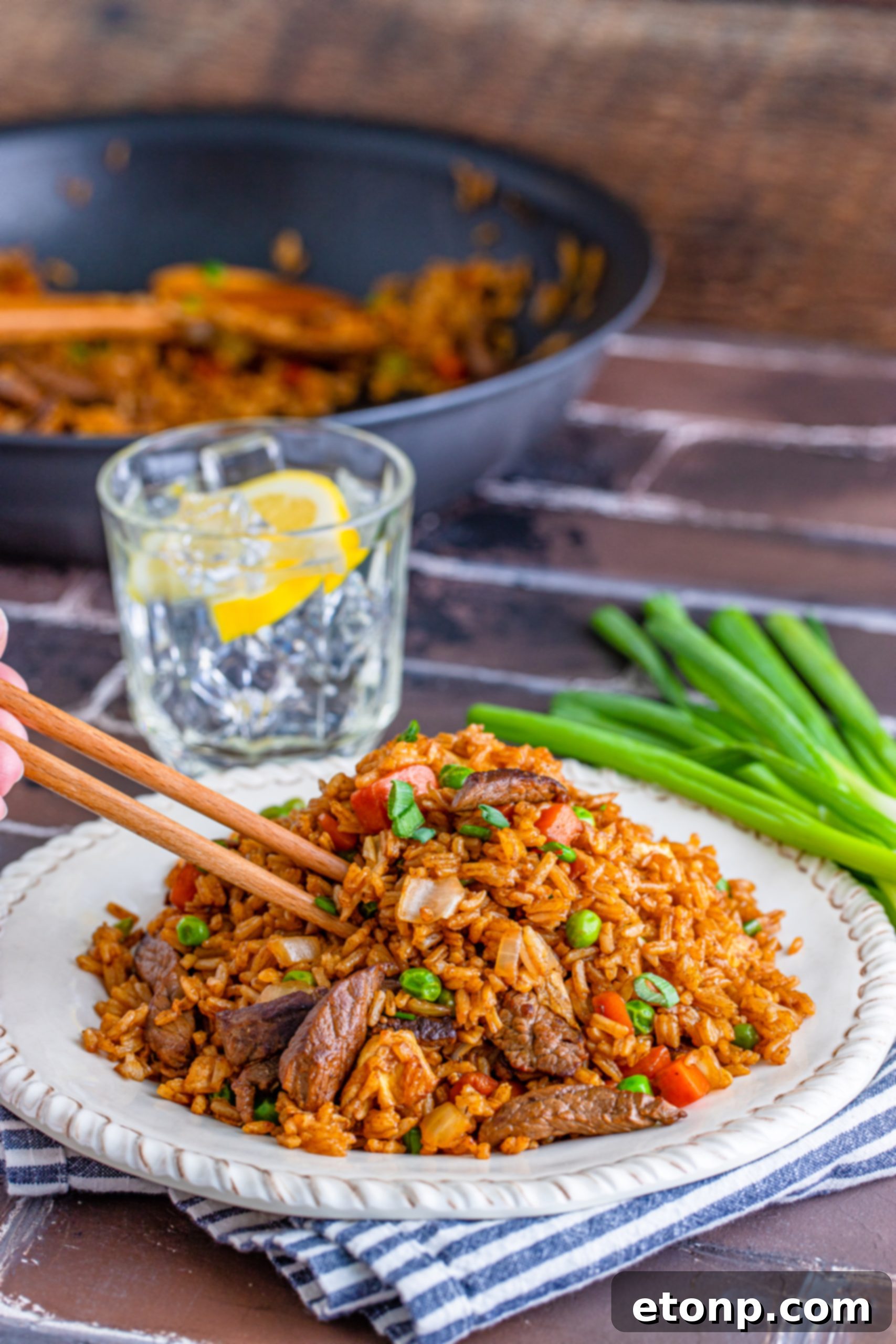 Ingredients for Beef Fried Rice, including soy sauce and sesame oil