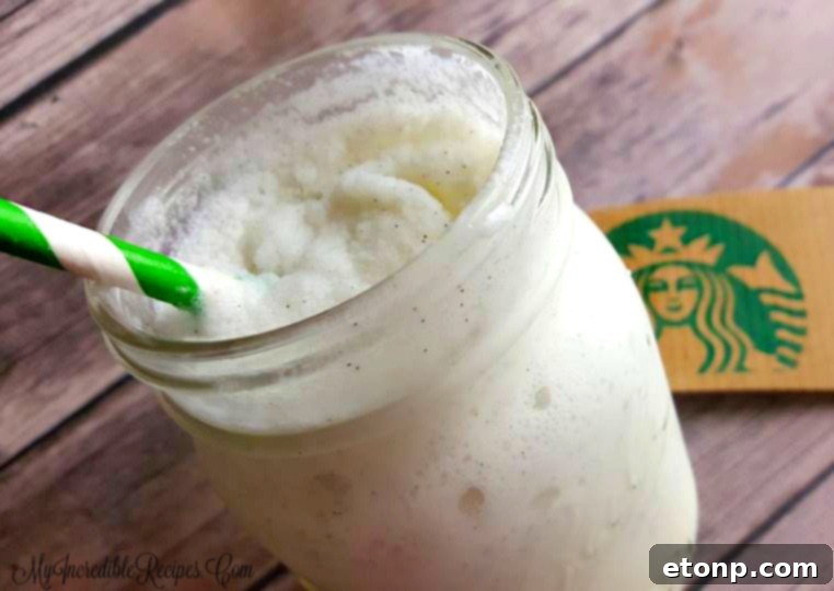 Blender with ingredients for Vanilla Bean Frappuccino