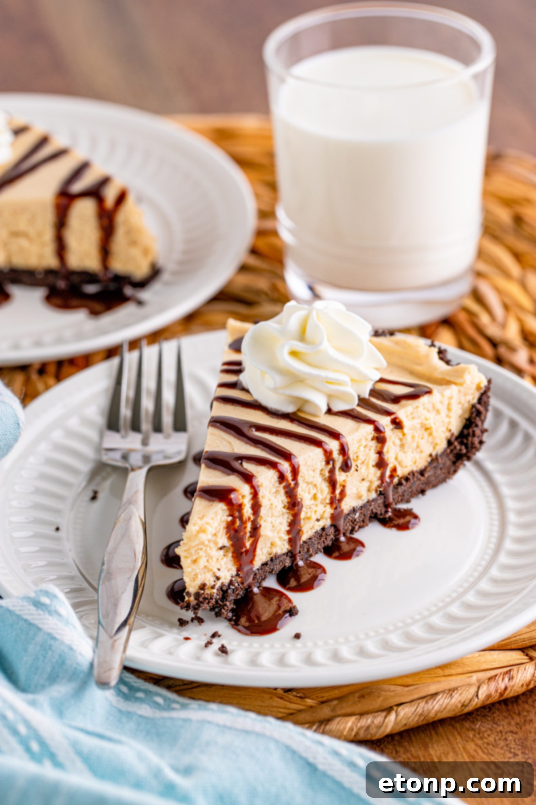 A slice of No Bake Peanut Butter Pie on a plate