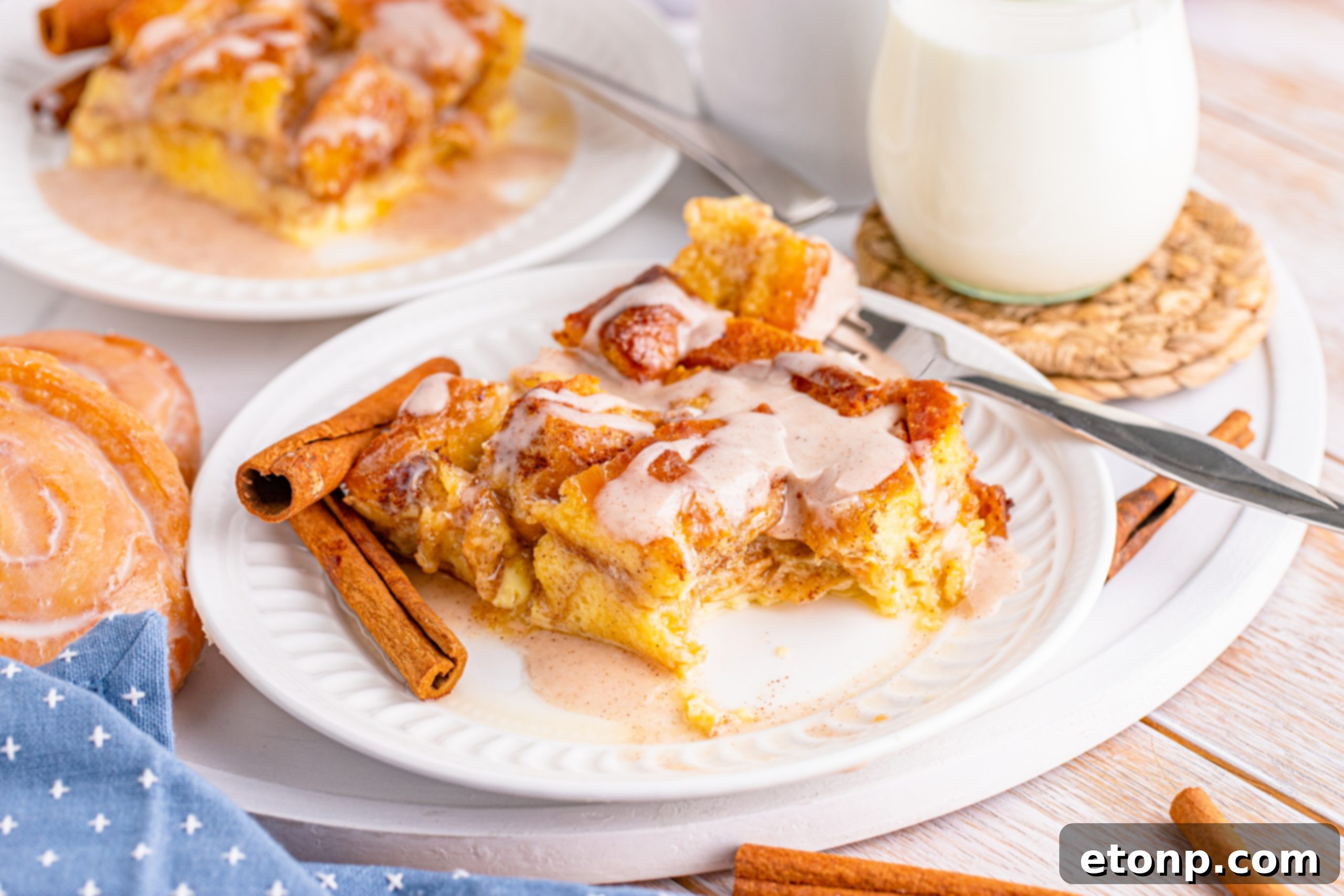 Ingredients for Glazed Honeybun Bread Pudding laid out on a table