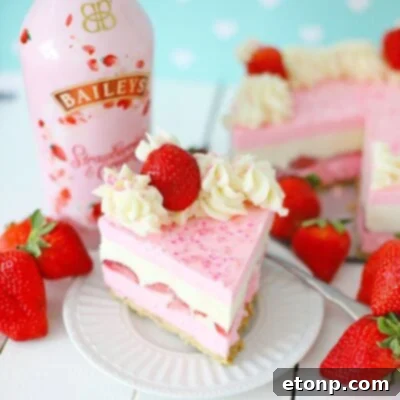 No-Bake Baileys Strawberry Cheesecake Bliss 15 Baileys Strawberries & Cream Cheesecake with toppings