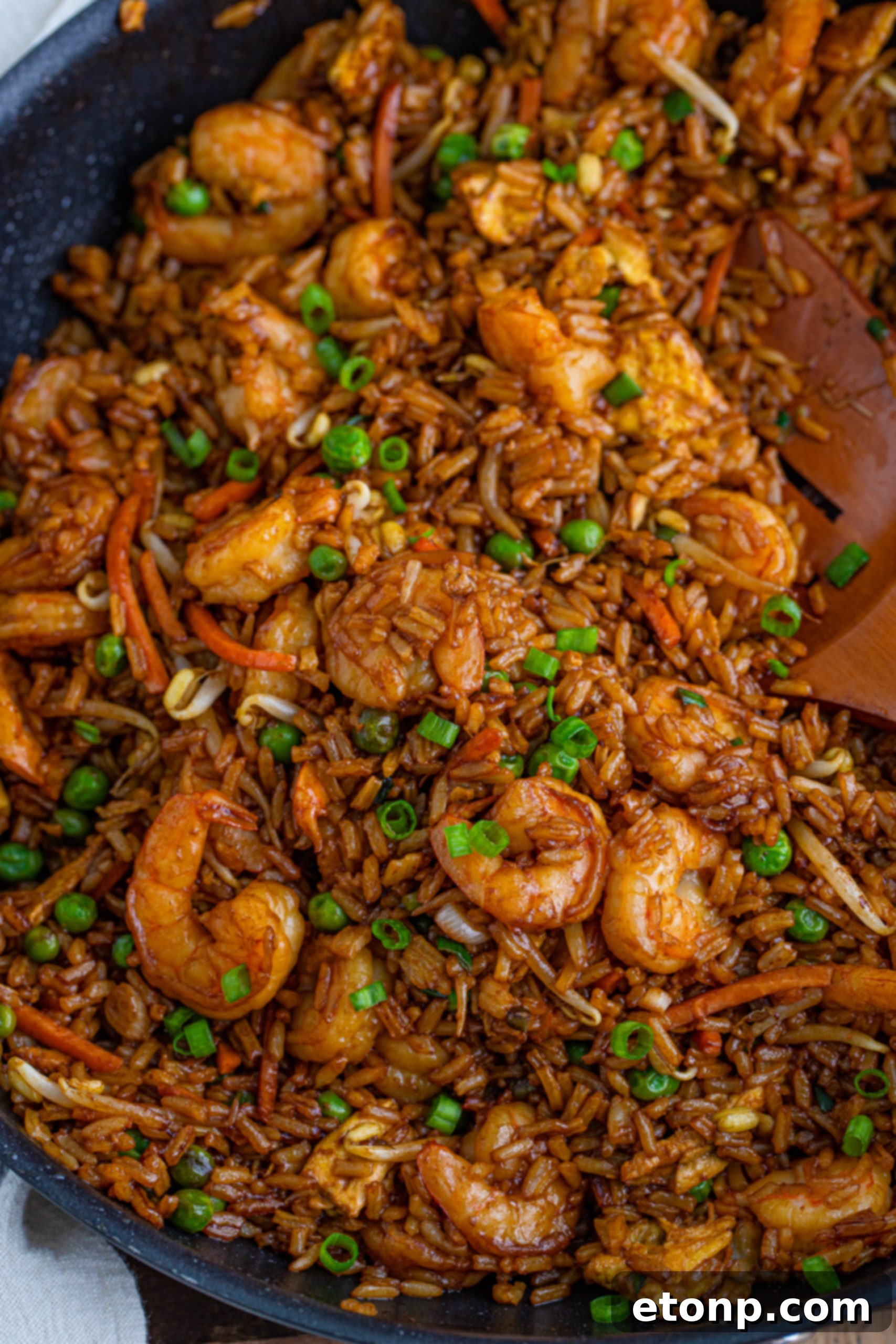 Golden Shrimp Fried Rice 15 Close-up of fluffy white rice grains, emphasizing the ideal texture for fried rice.