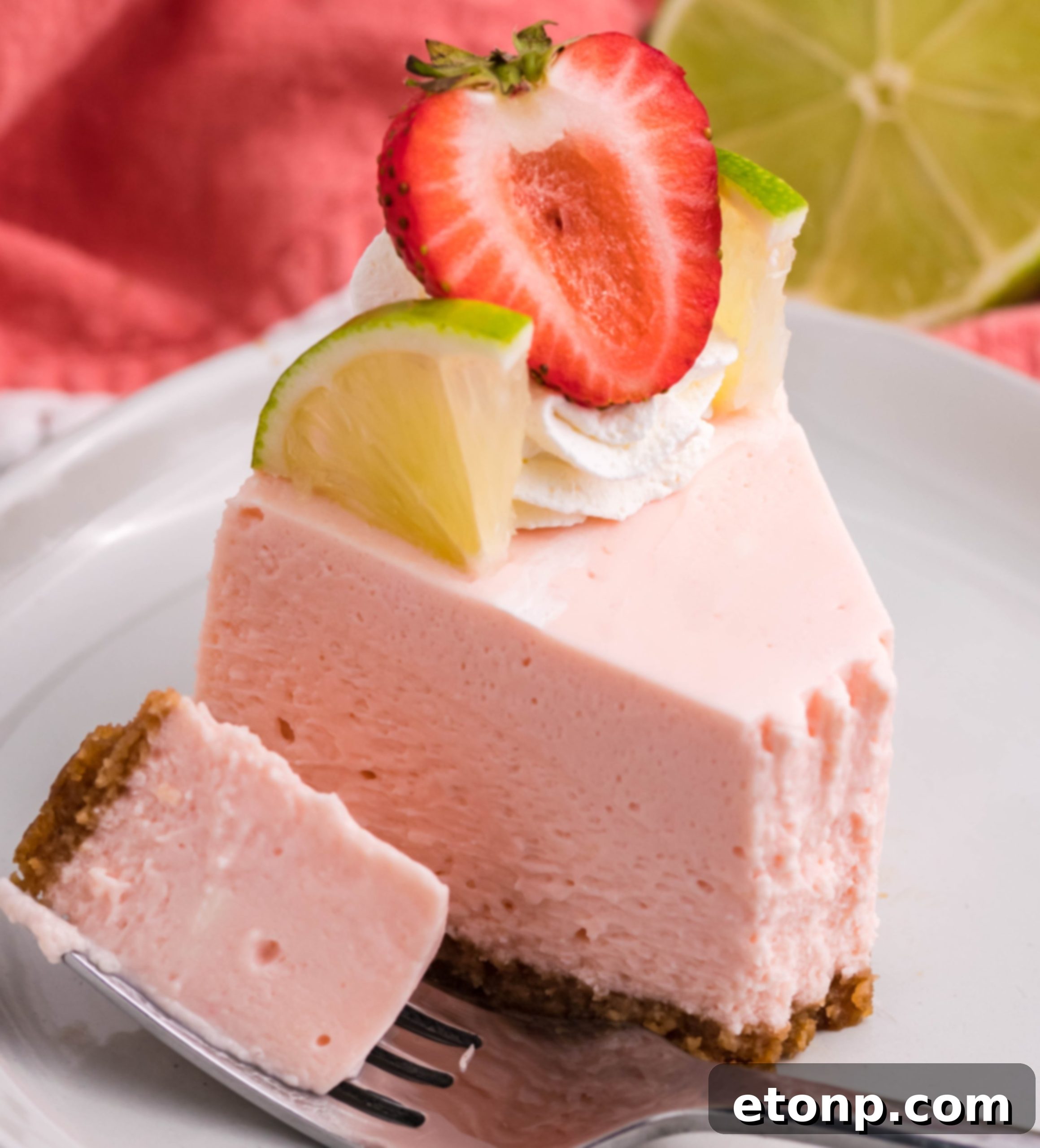 Vibrant Instant Pot Strawberry Daiquiri Cheesecake 10 Close-up of cheesecake garnished with fresh fruit