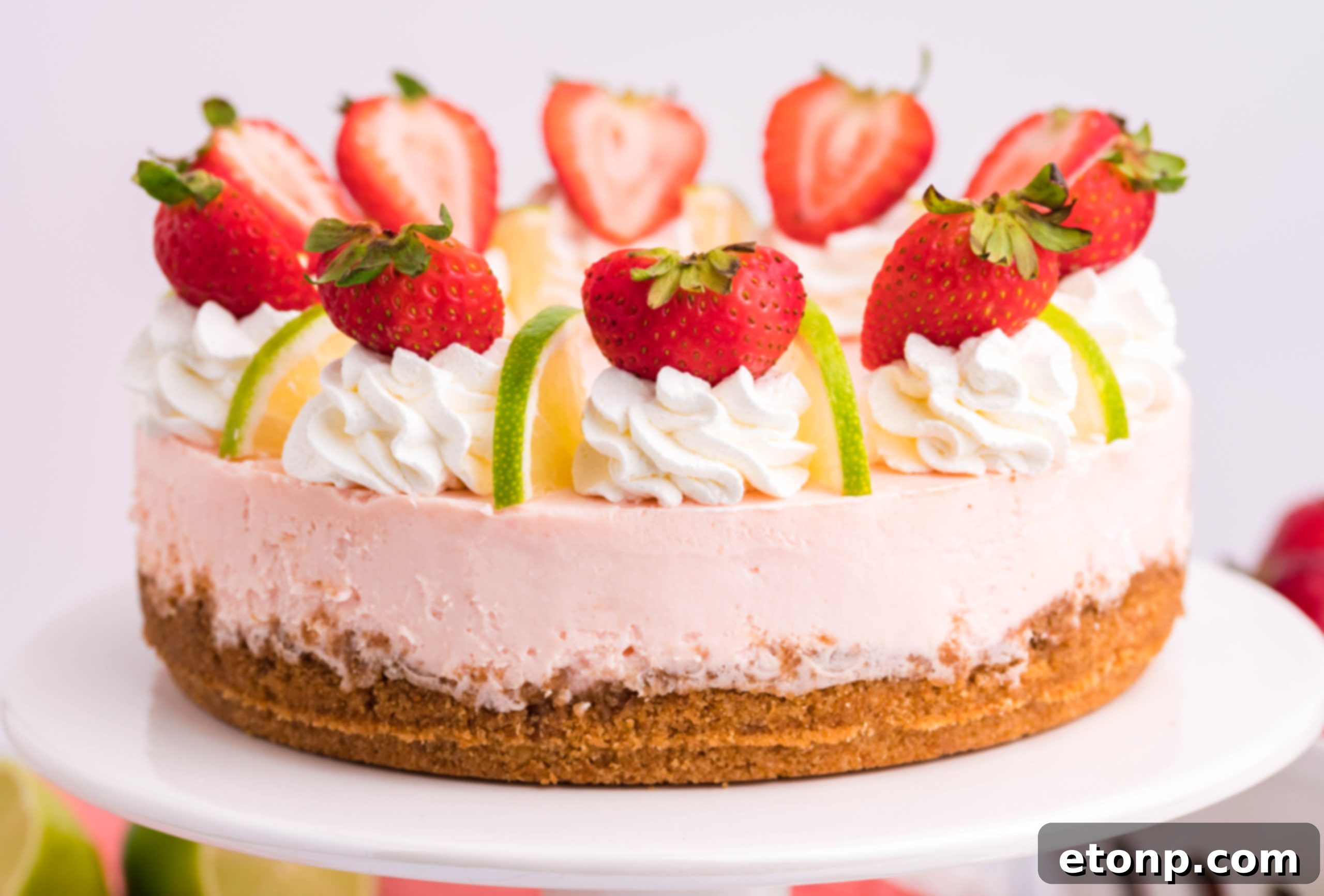 Vibrant Instant Pot Strawberry Daiquiri Cheesecake 13 Beautifully sliced Instant Pot Strawberry Daiquiri Cheesecake