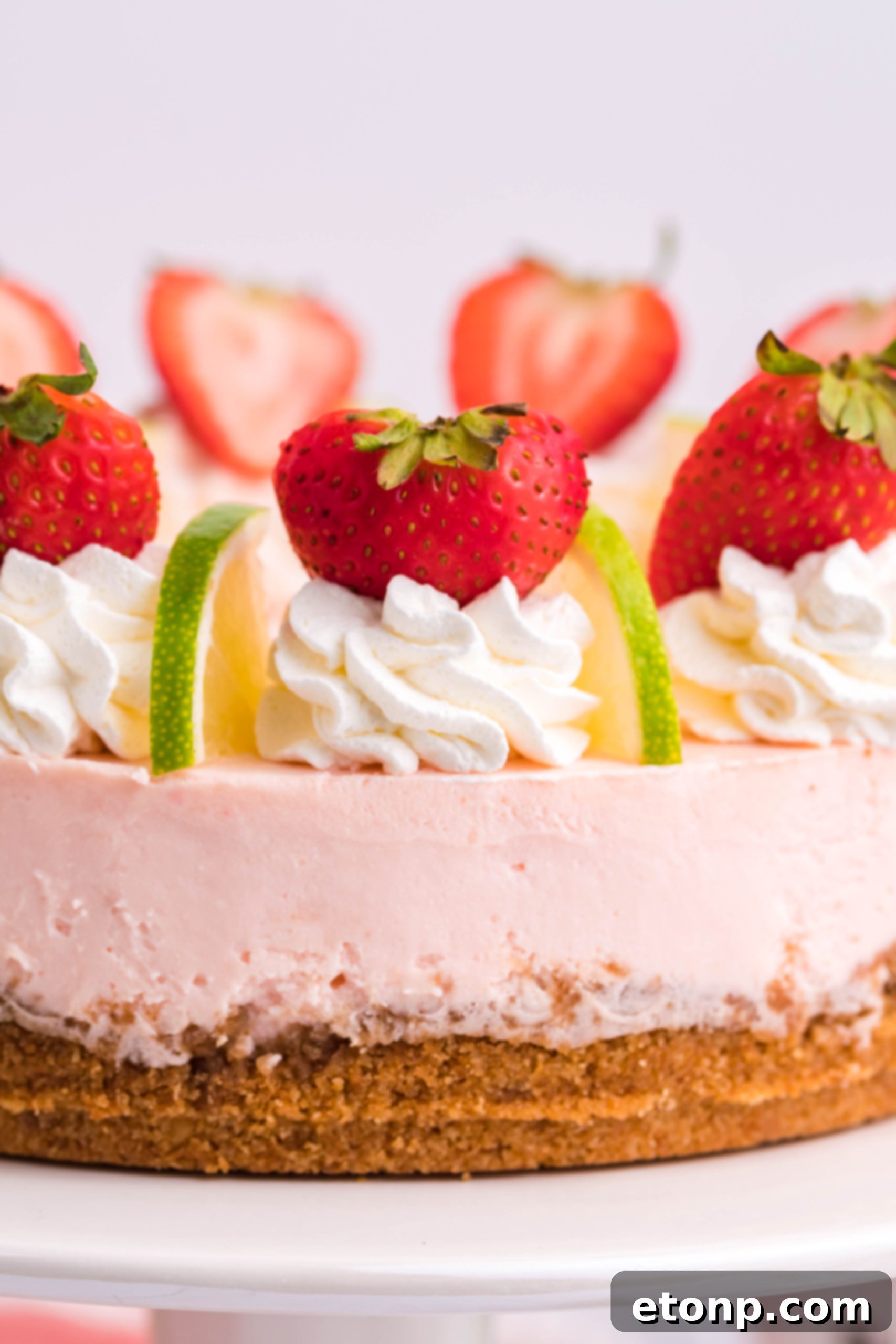 Vibrant Instant Pot Strawberry Daiquiri Cheesecake 4 Instant Pot Strawberry Daiquiri Cheesecake ready to be served
